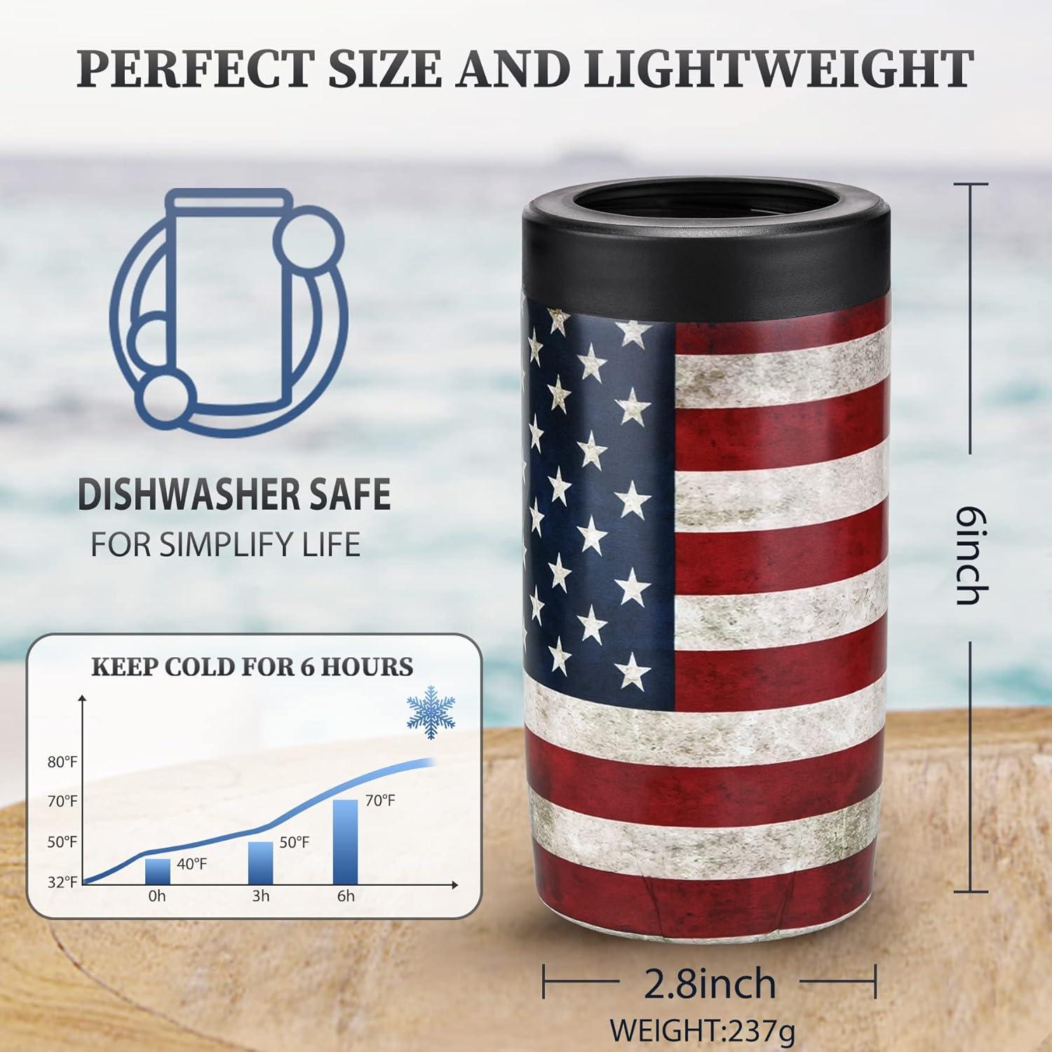 Enfriador de Latas MAXSO 12 Oz Acero Inoxidable Aislado Bandera