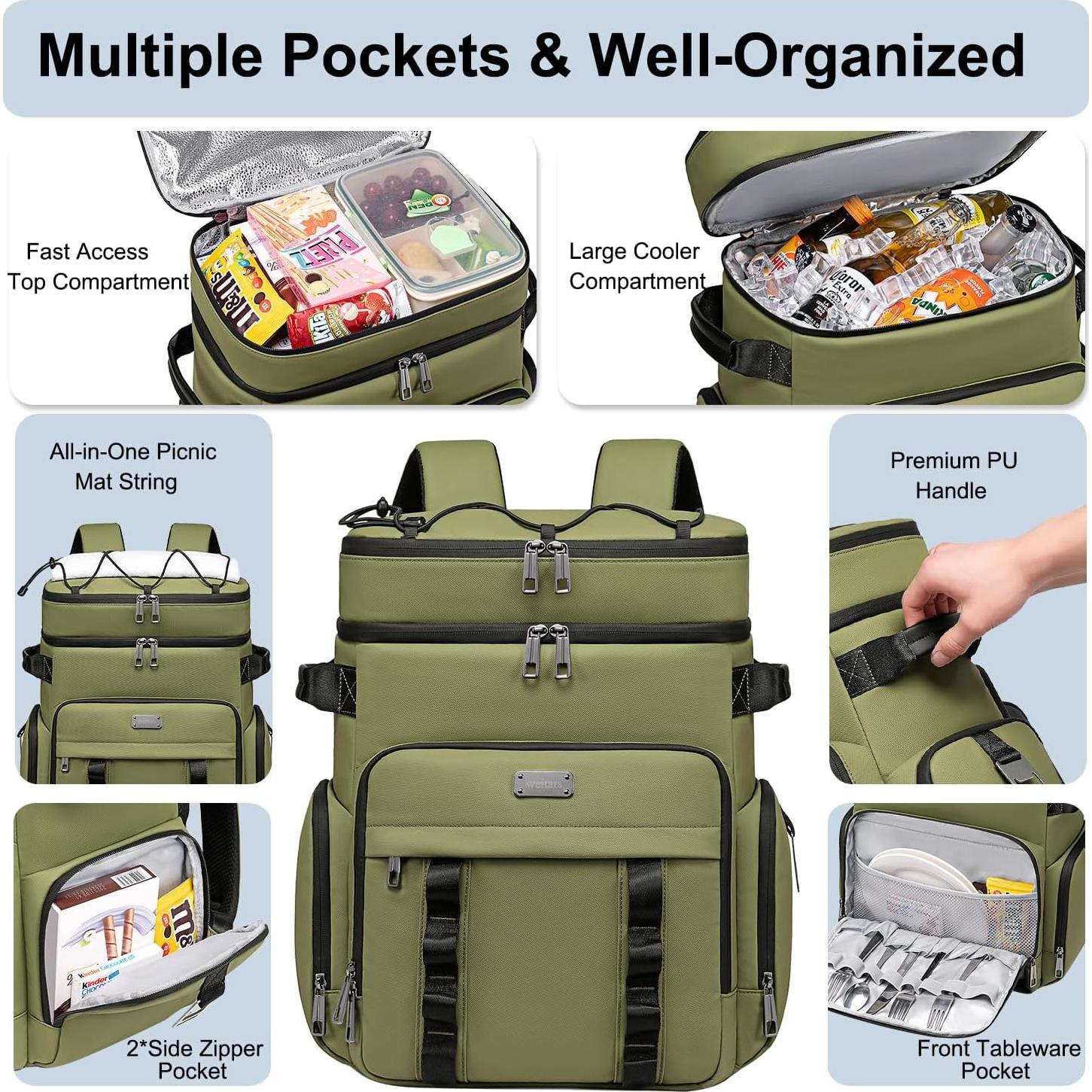 Mochila Enfriadora Aislada Weitars 31L Impermeable Doble Nivel