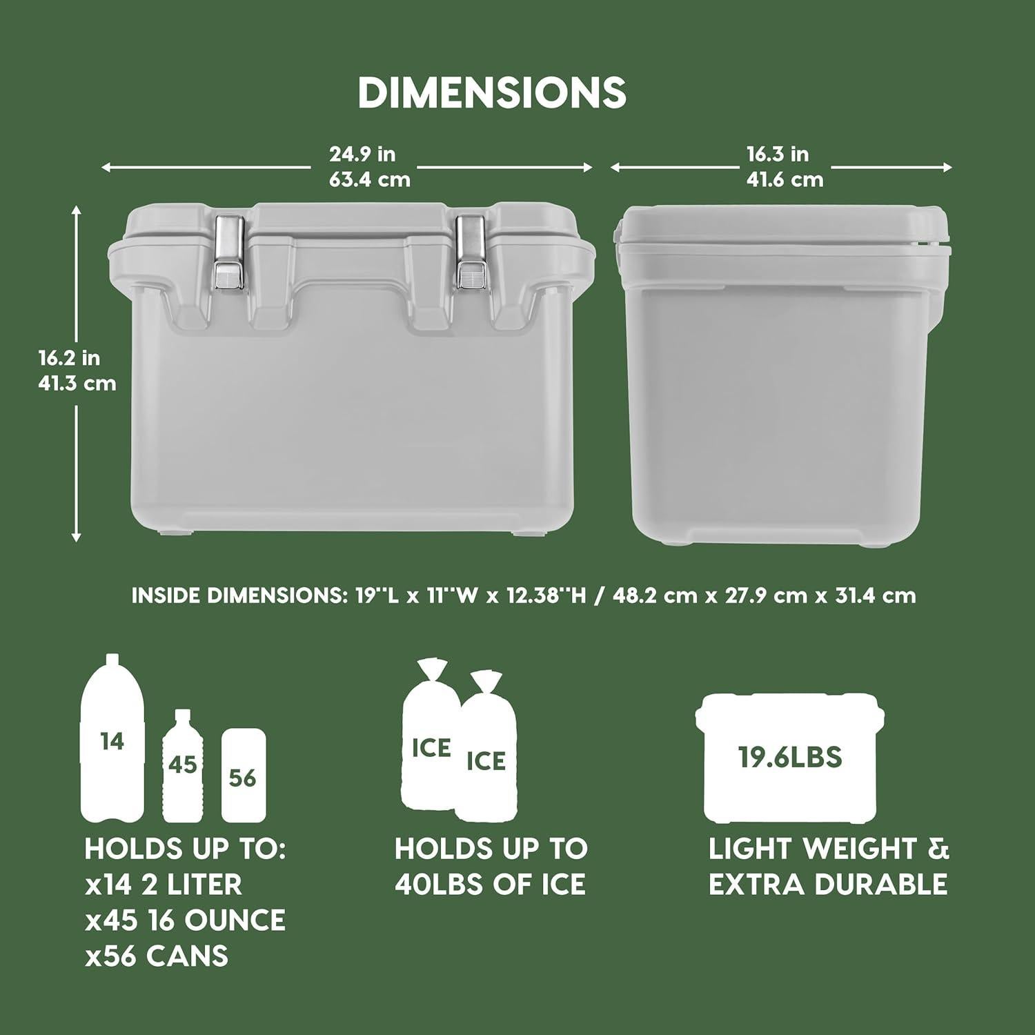 Cooler Duro IRIS USA 44 Qt Aislado Gris Claro con Correa Bungee