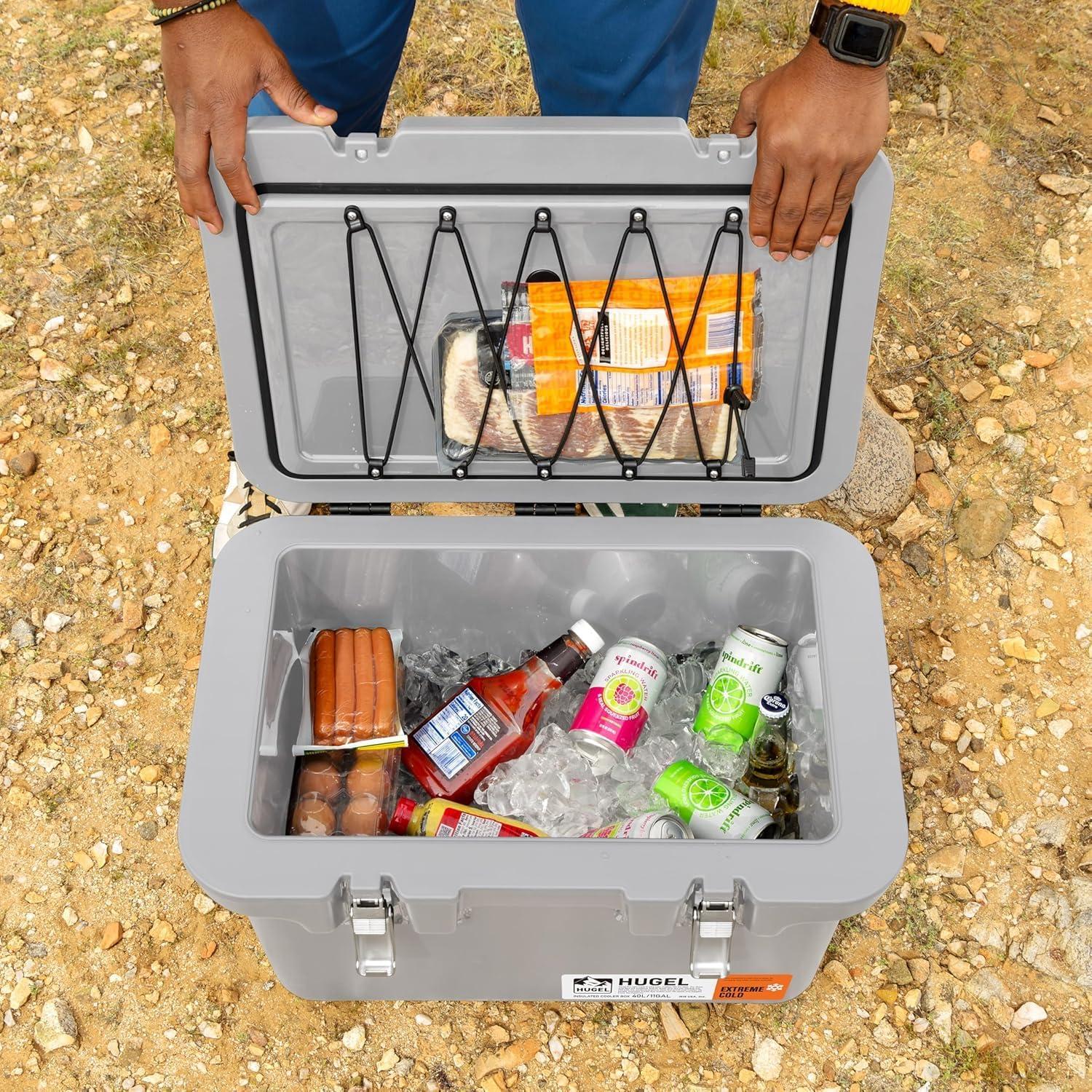 Cooler Duro IRIS USA 44 Qt Aislado Gris Claro con Correa Bungee