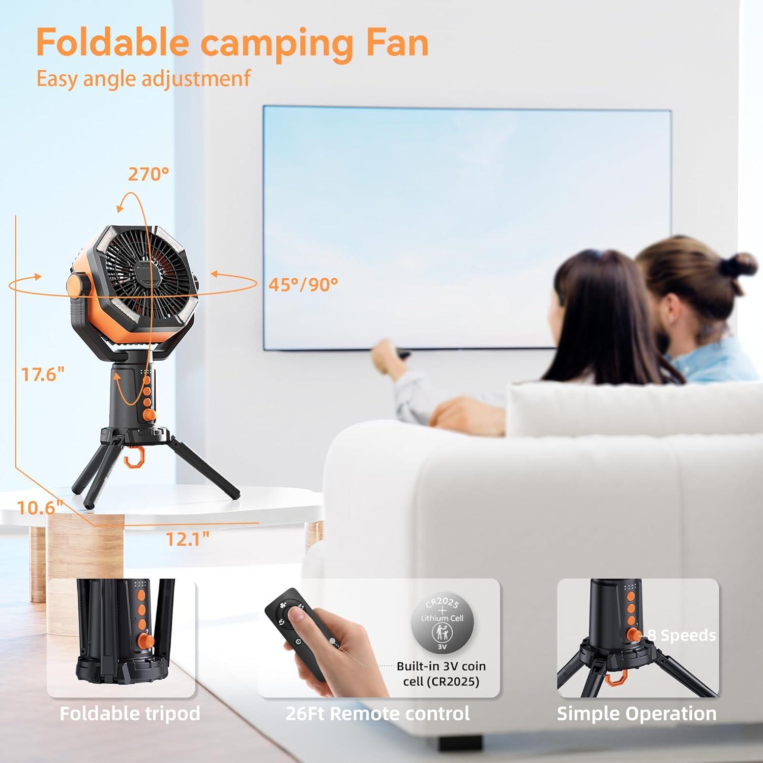 Ventilador portátil MORIKO 20000mAh con linterna LED y control remoto