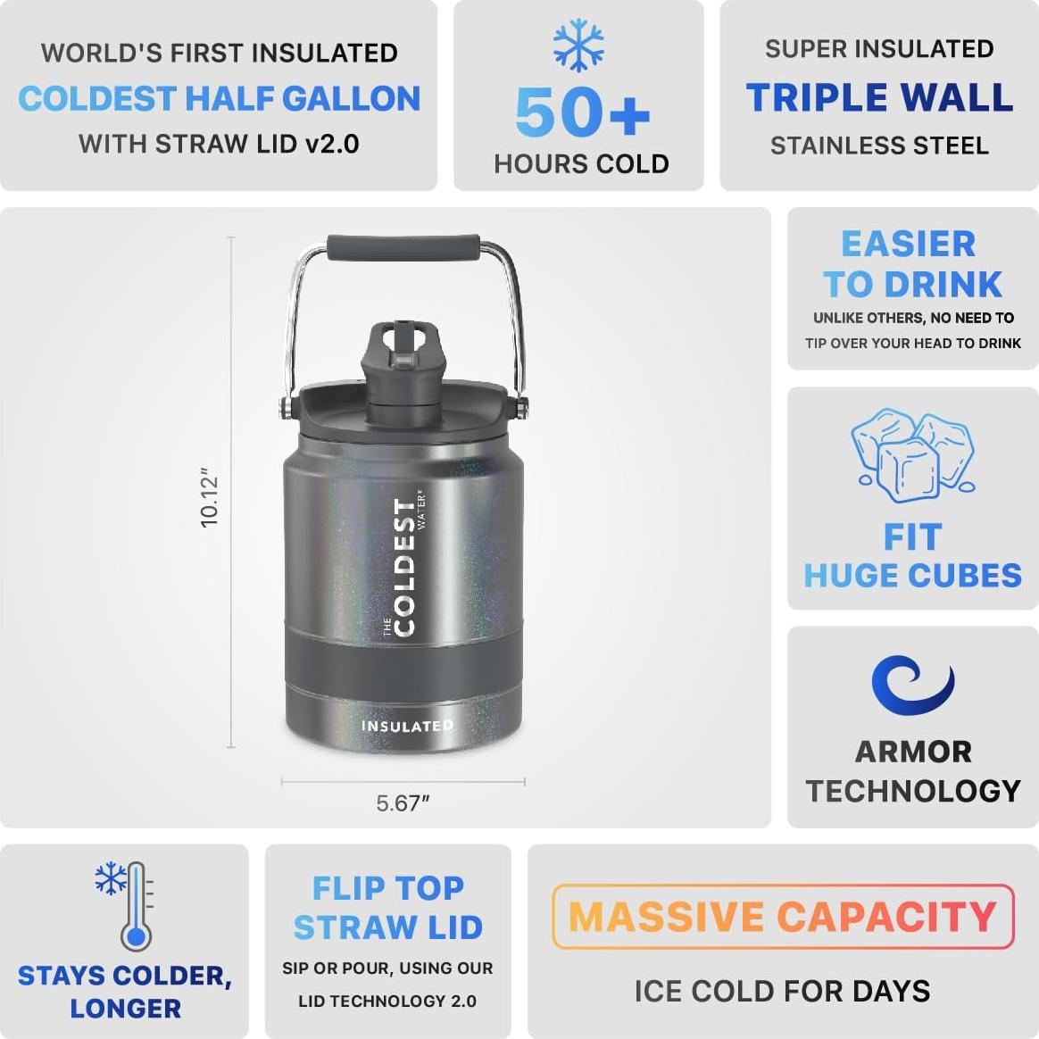 Botella de Agua Deportiva The Coldest 1.89L Acero Inoxidable