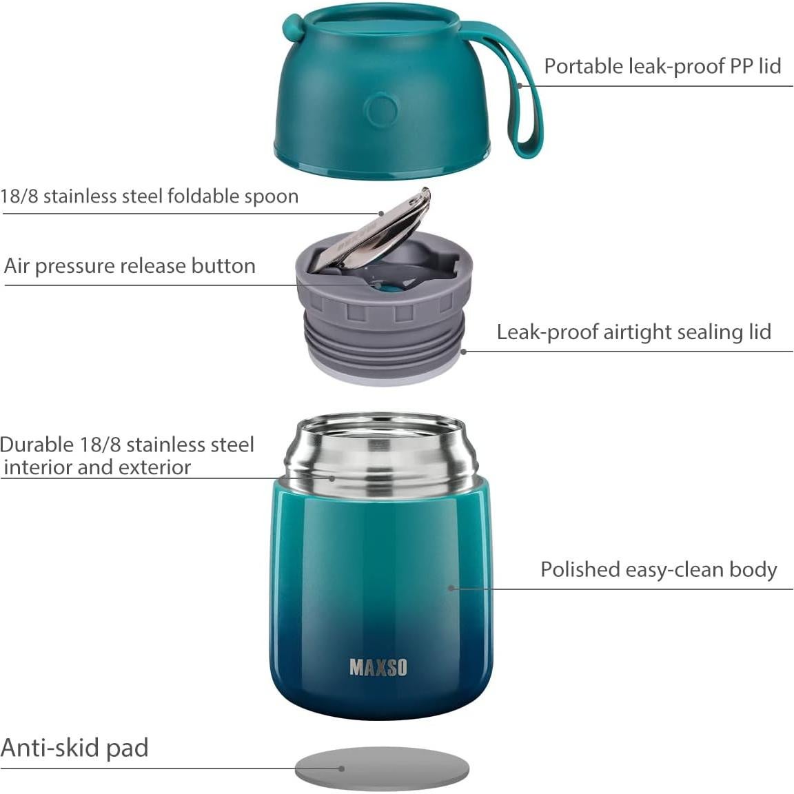 Set de 2 Tarros de Comida Térmicos MAXSO 17 oz y 24 oz