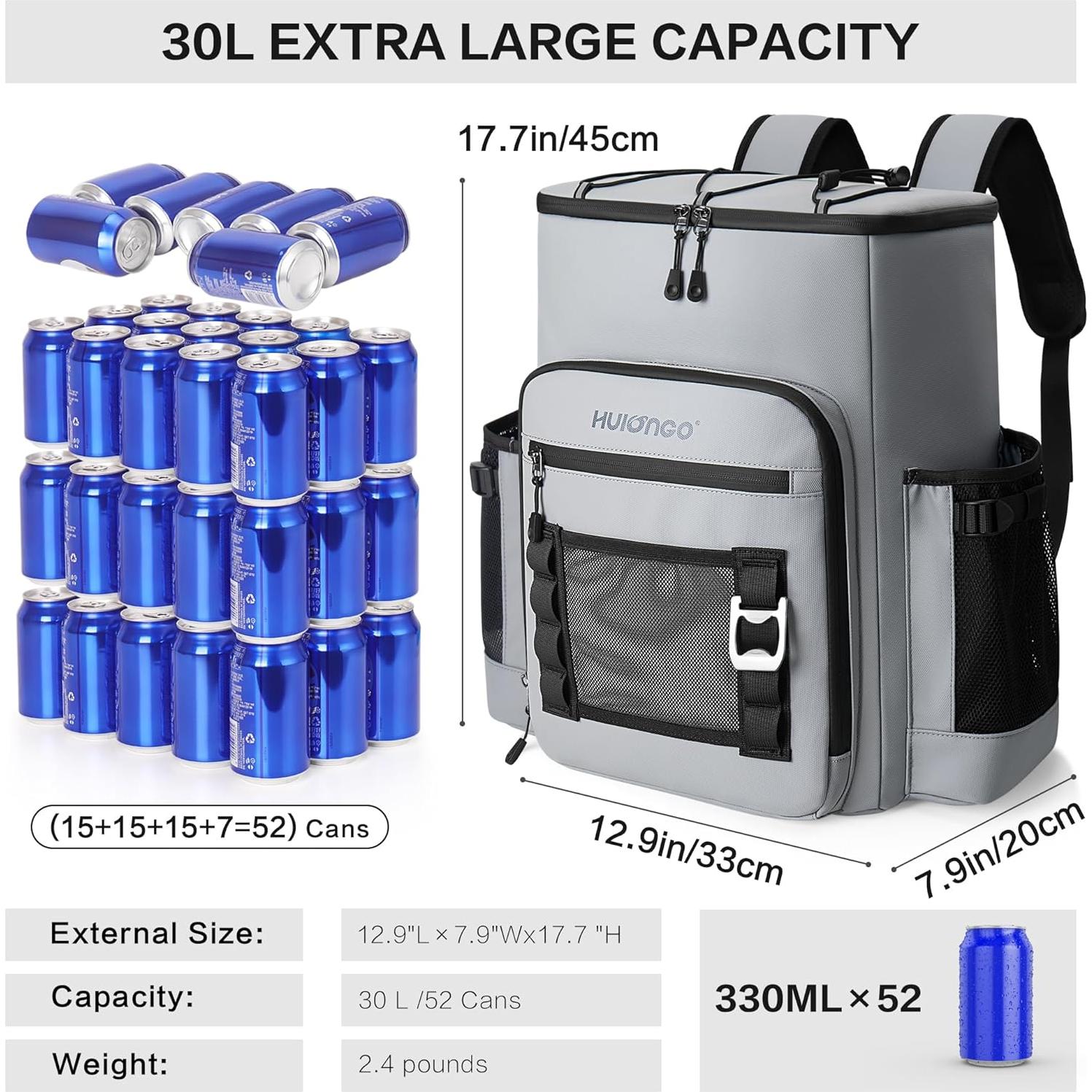 Mochila Cooler Aislada Hulongo 30.28L Impermeable 52 Latas