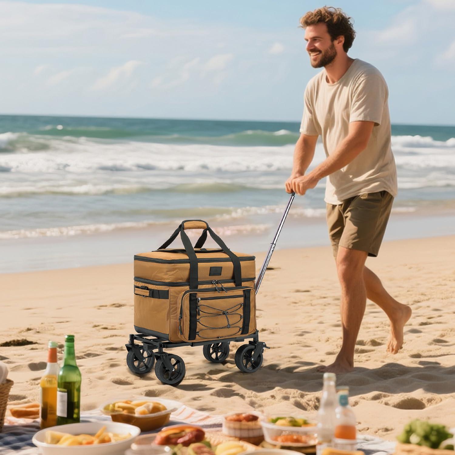 Bolsa de Enfriamiento Portátil TONRUYN 50L Doble Piso con Ruedas