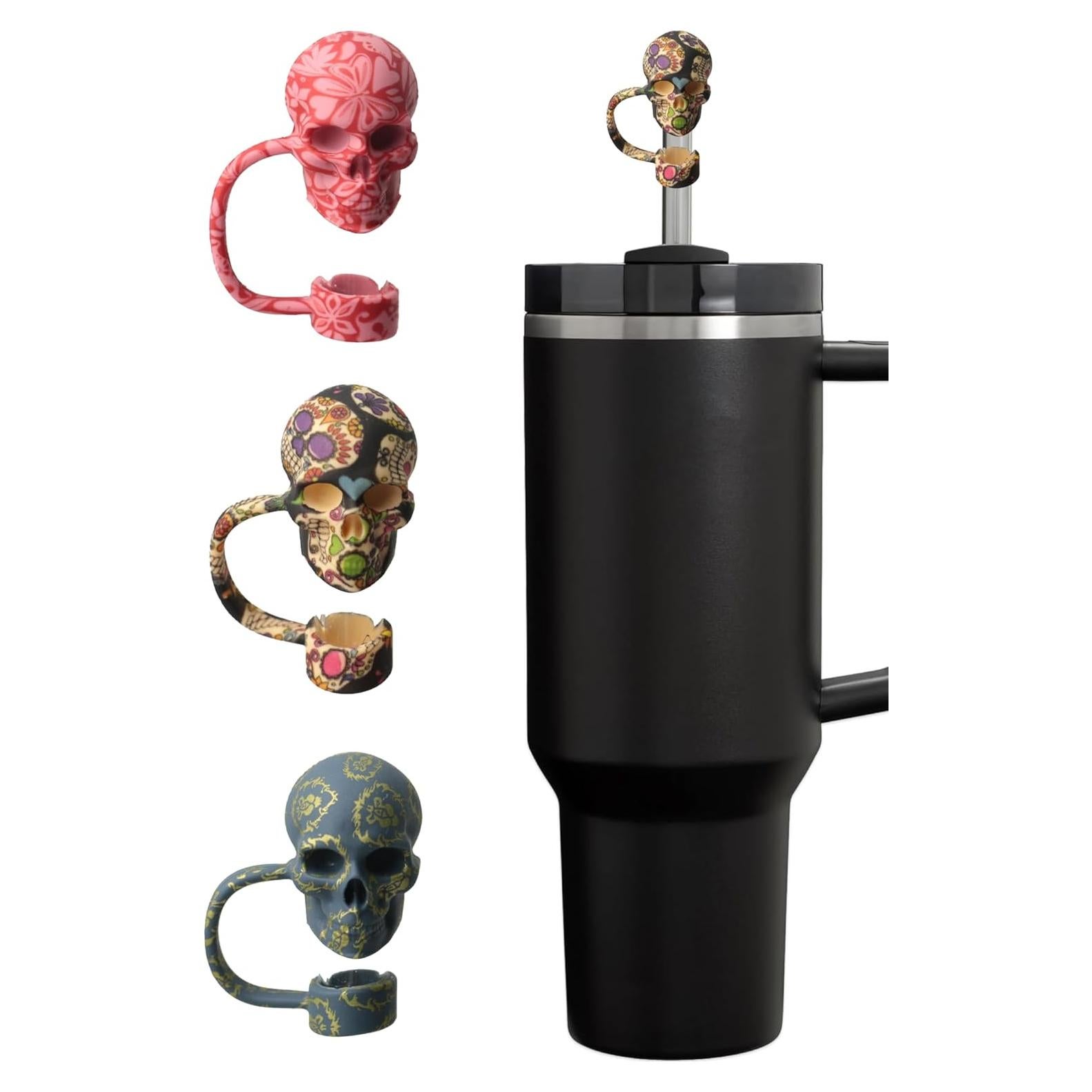 Tapa de Pajilla Calavera Amreich - 3 Pcs Silicona 10mm Halloween