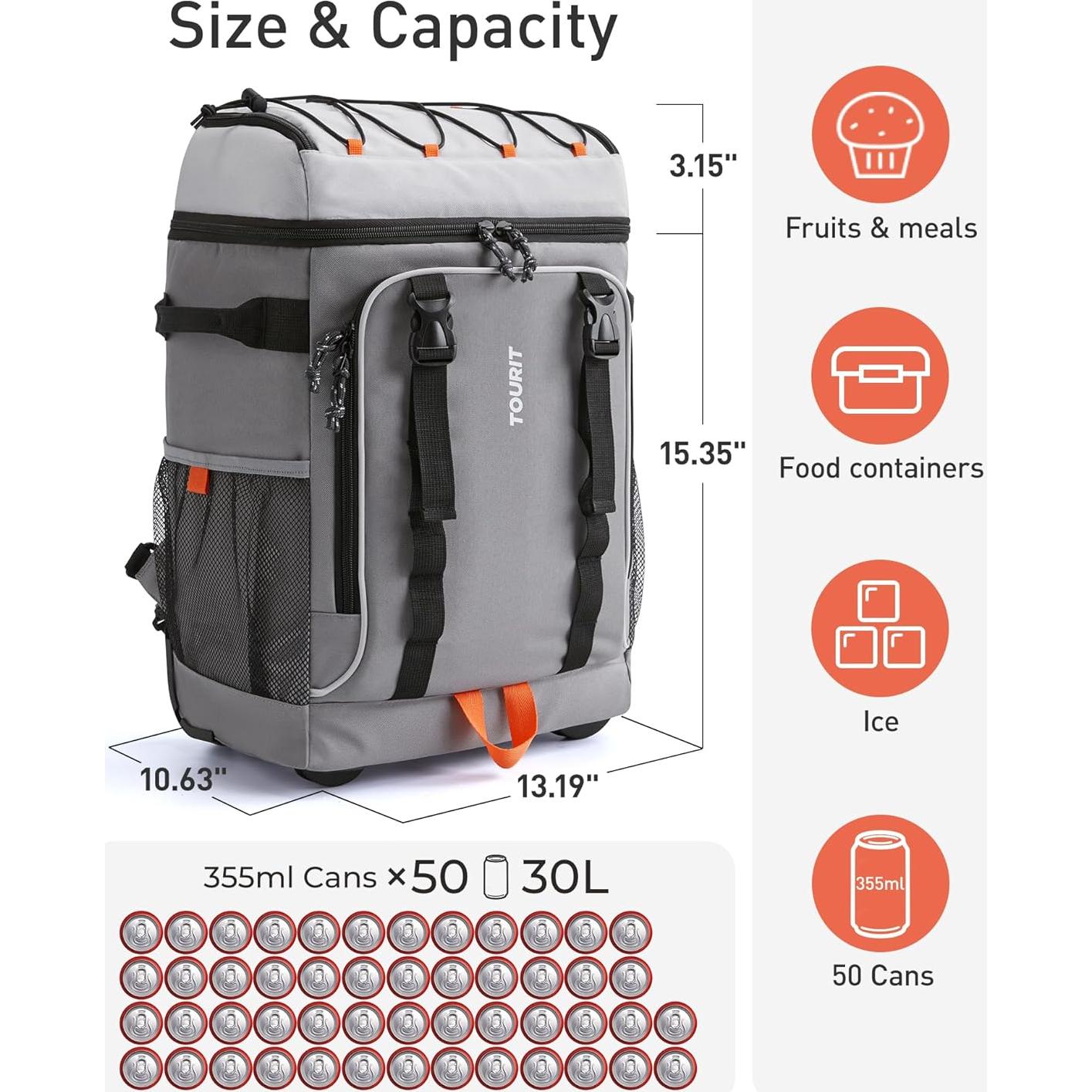 Mochila Enfriadora Rodante TOURIT 30L Doble Nivel Gris