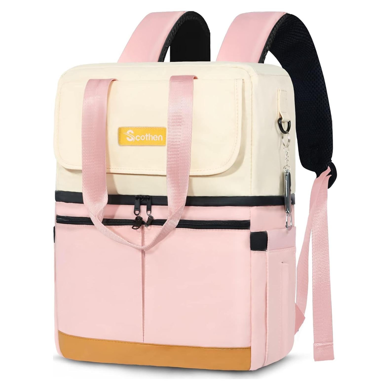 Mochila Nevera Aislada Scothen Rosa Doble Nivel 36 Latas 11.88L