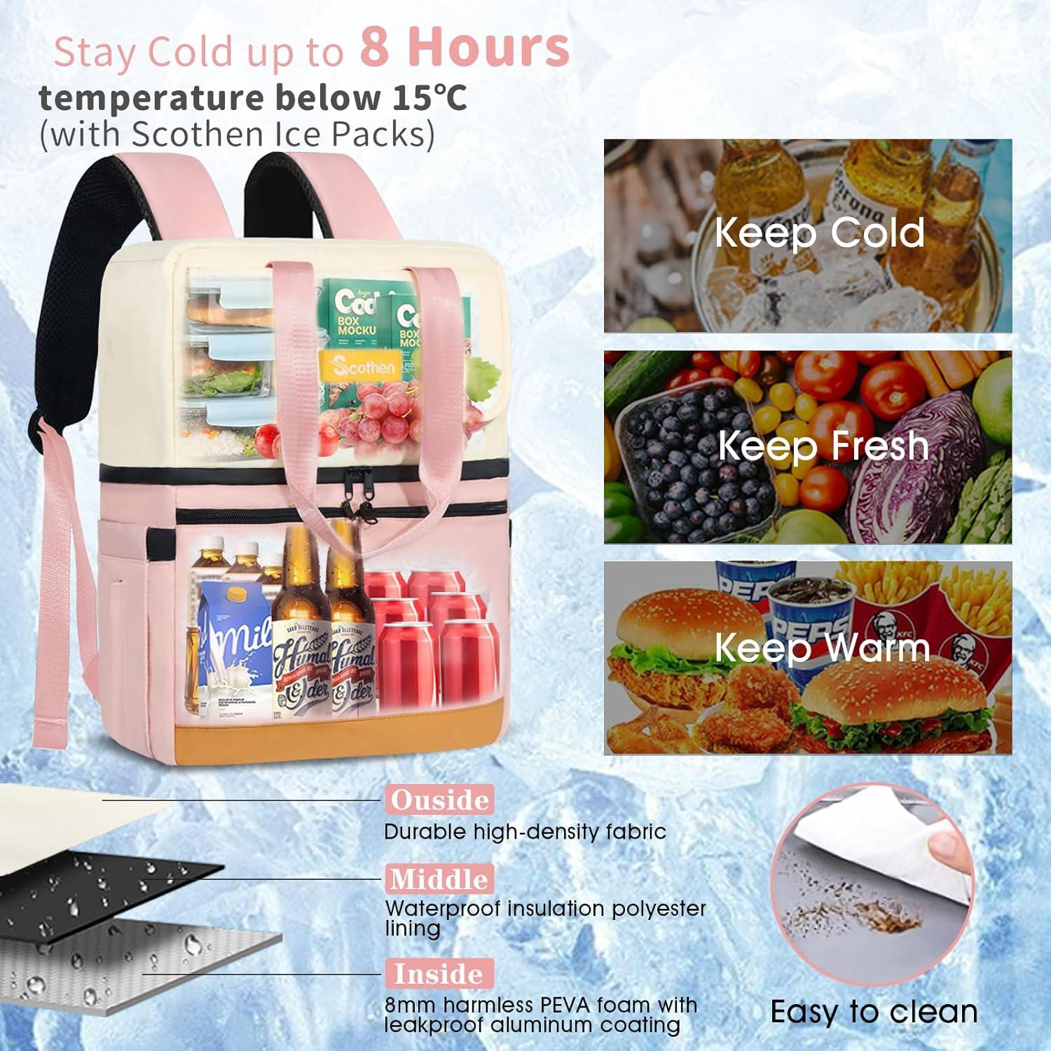 Mochila Nevera Aislada Scothen Rosa Doble Nivel 36 Latas 11.88L