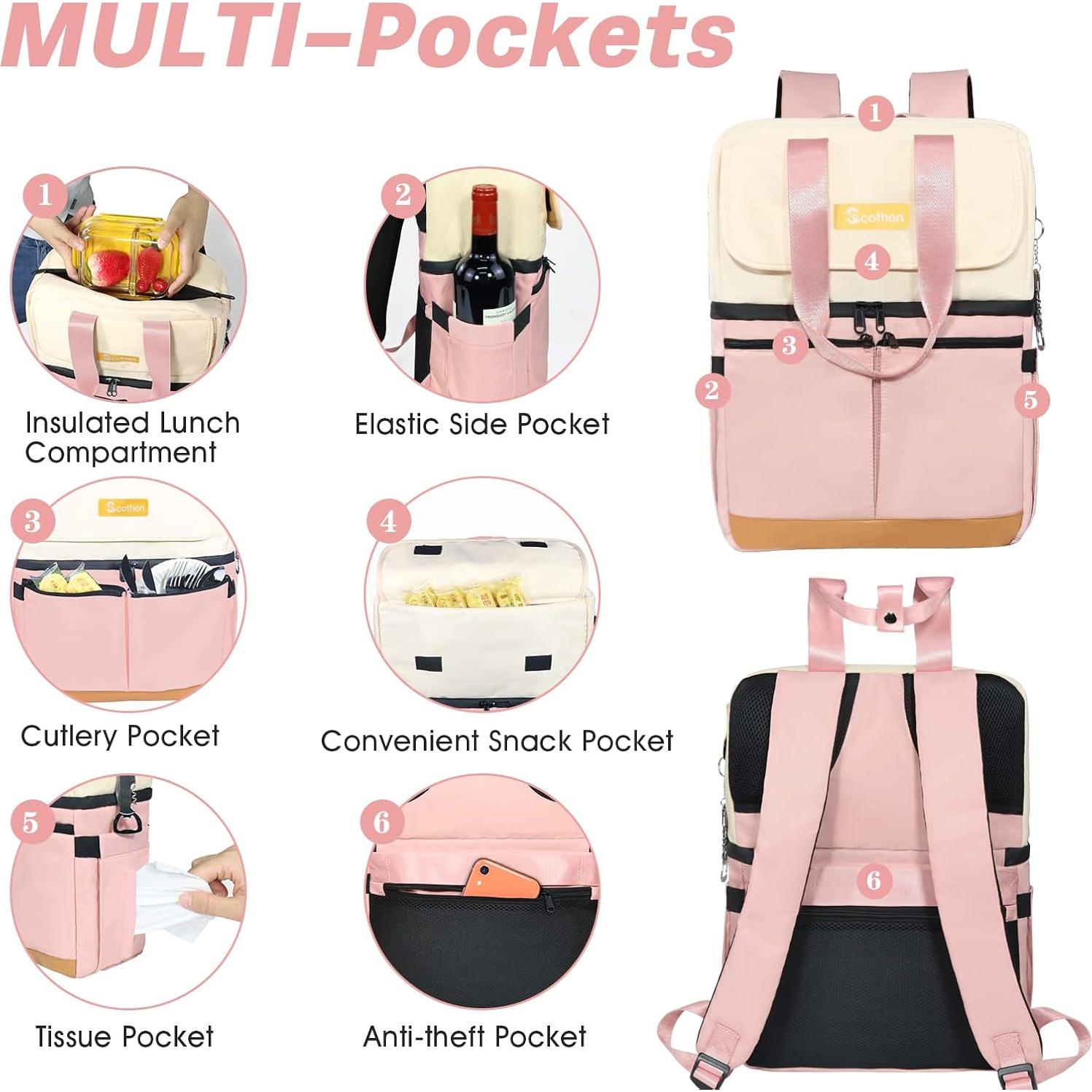 Mochila Nevera Aislada Scothen Rosa Doble Nivel 36 Latas 11.88L