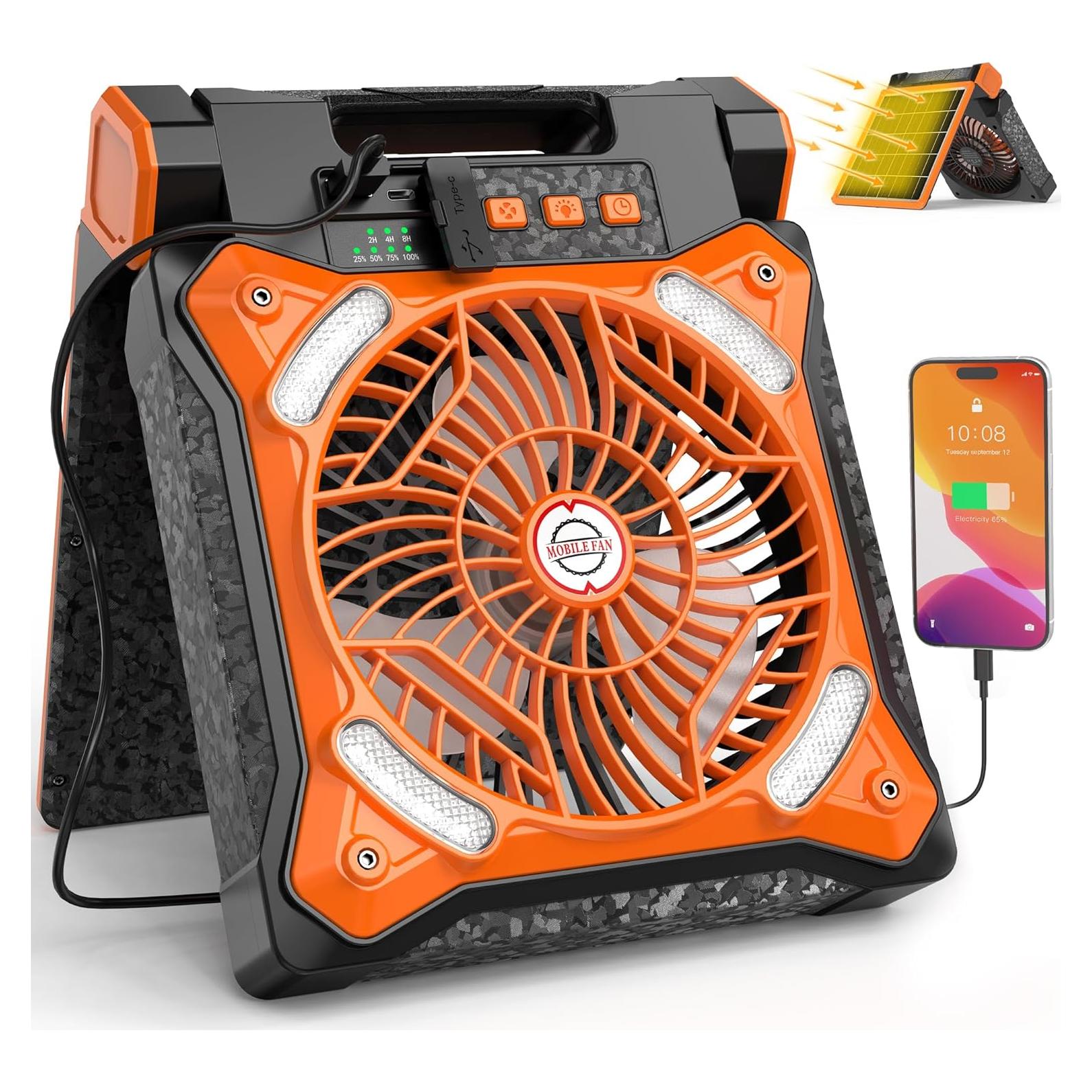 Ventilador Solar KITWLEMEN 11" Recargable con Linterna LED