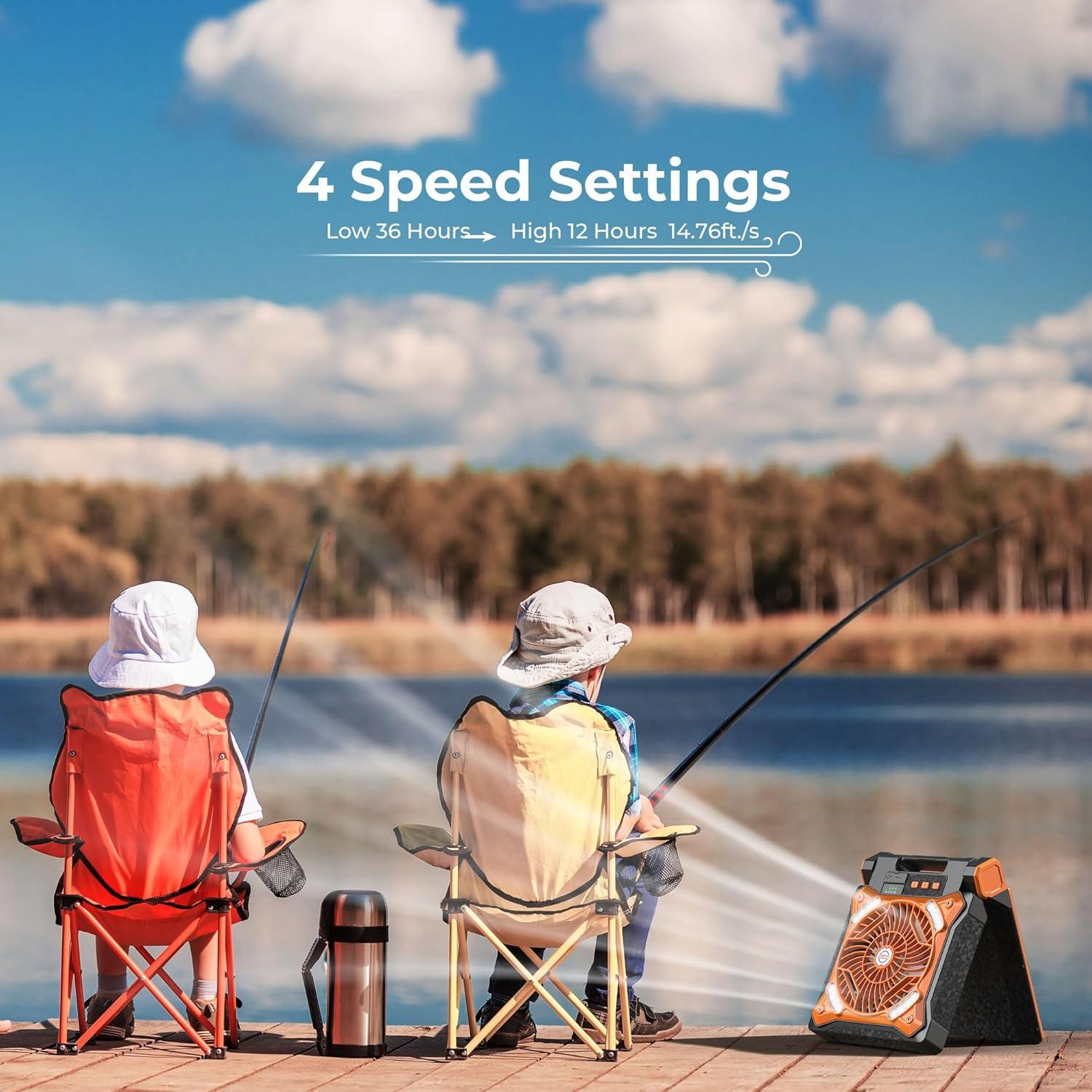 Ventilador Solar KITWLEMEN 11" Recargable con Linterna LED