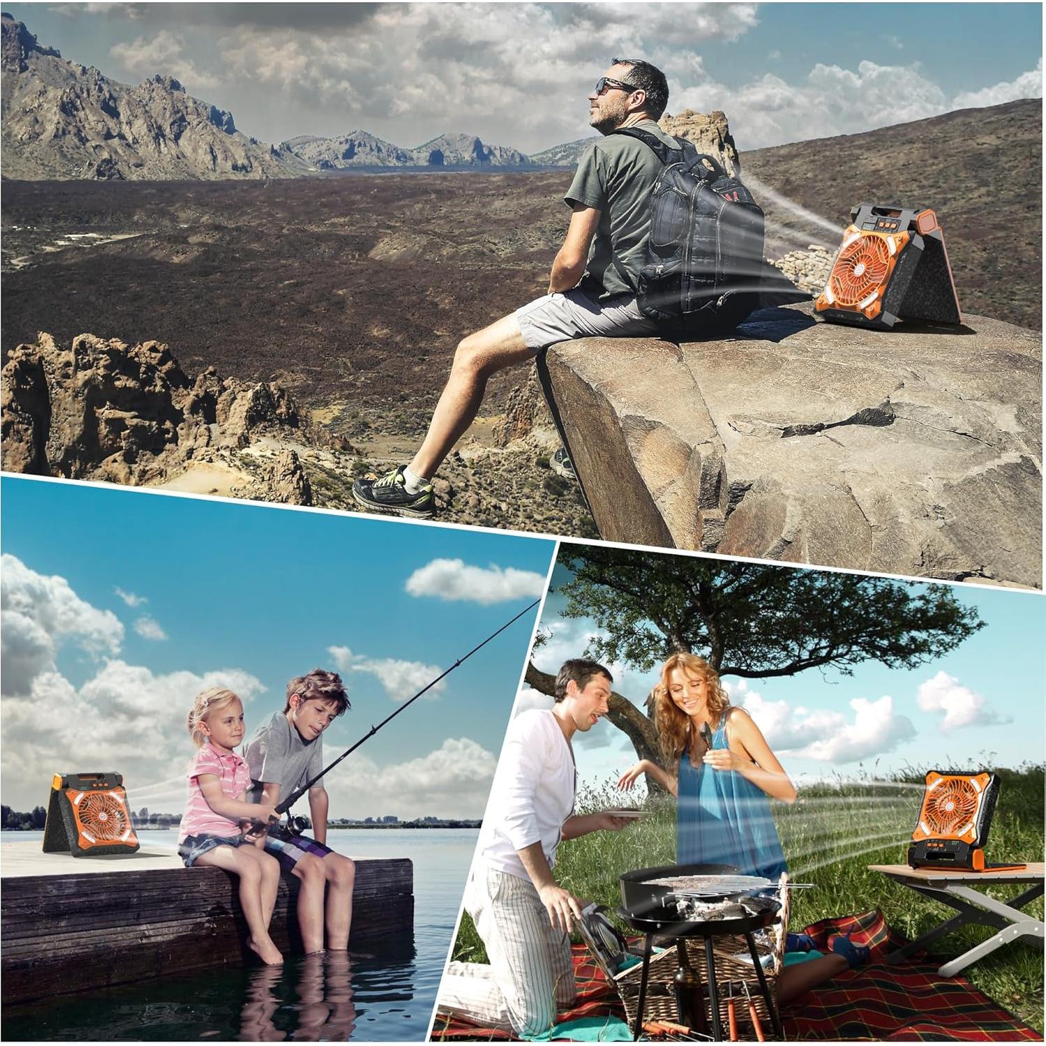 Ventilador Solar KITWLEMEN 11" Recargable con Linterna LED