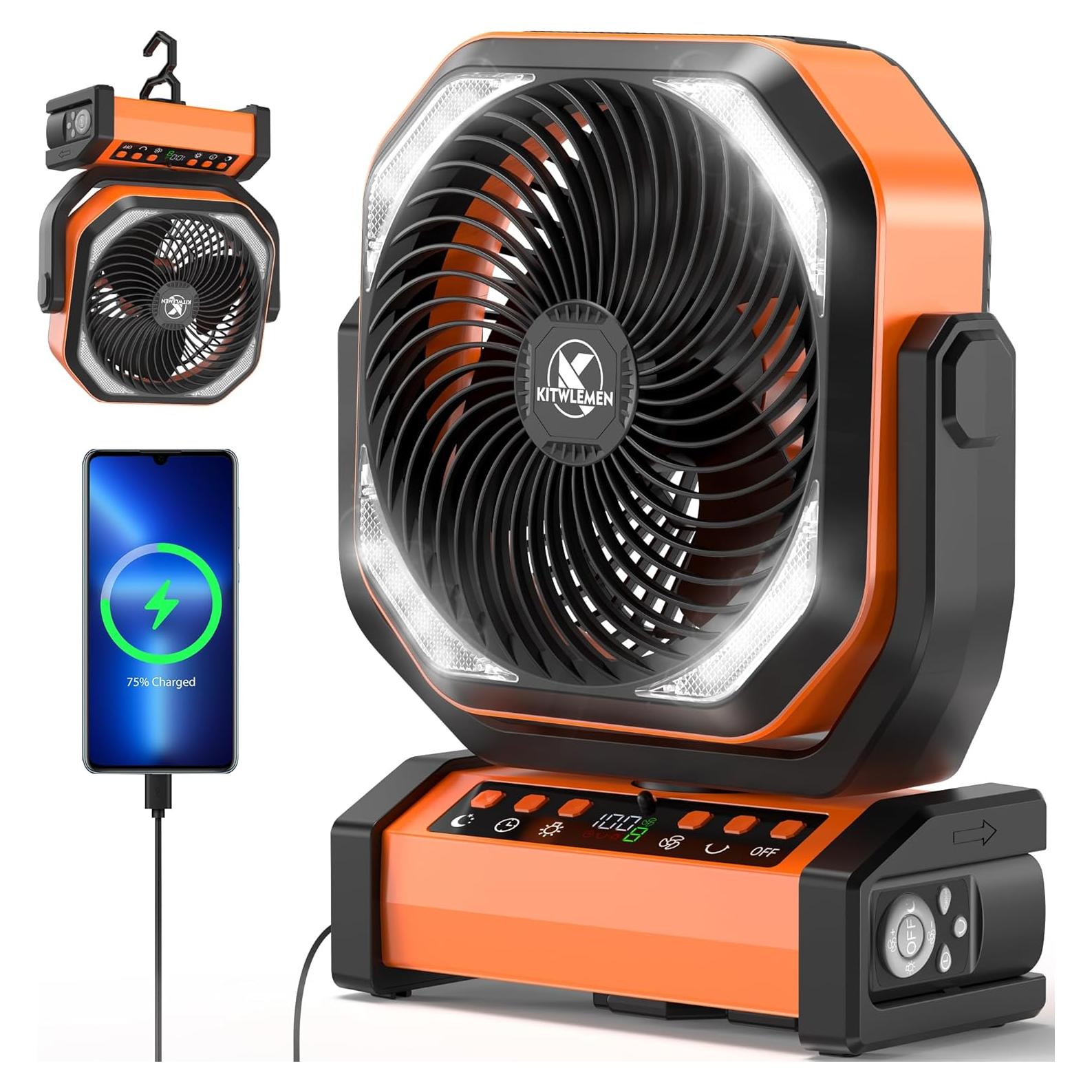 Ventilador de Camping KITWLEMEN 9" Recargable 20000mAh Oscilante