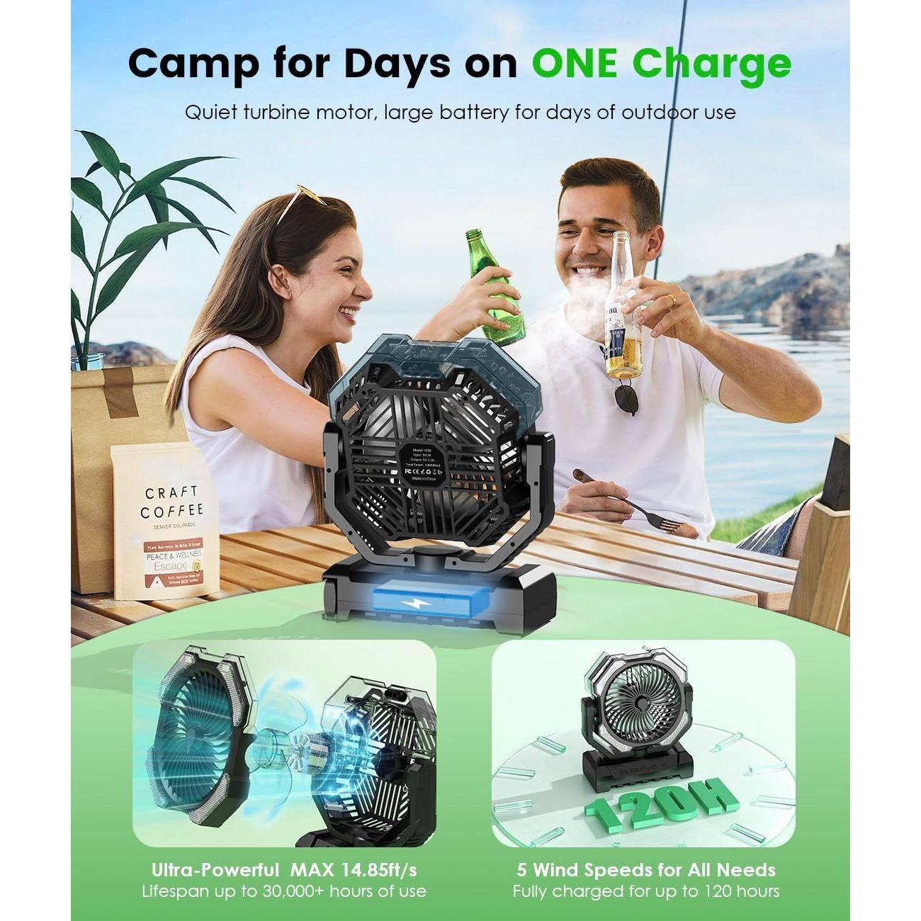 Ventilador de Camping Aopircs F038 con Nebulización 10W 1.2kg