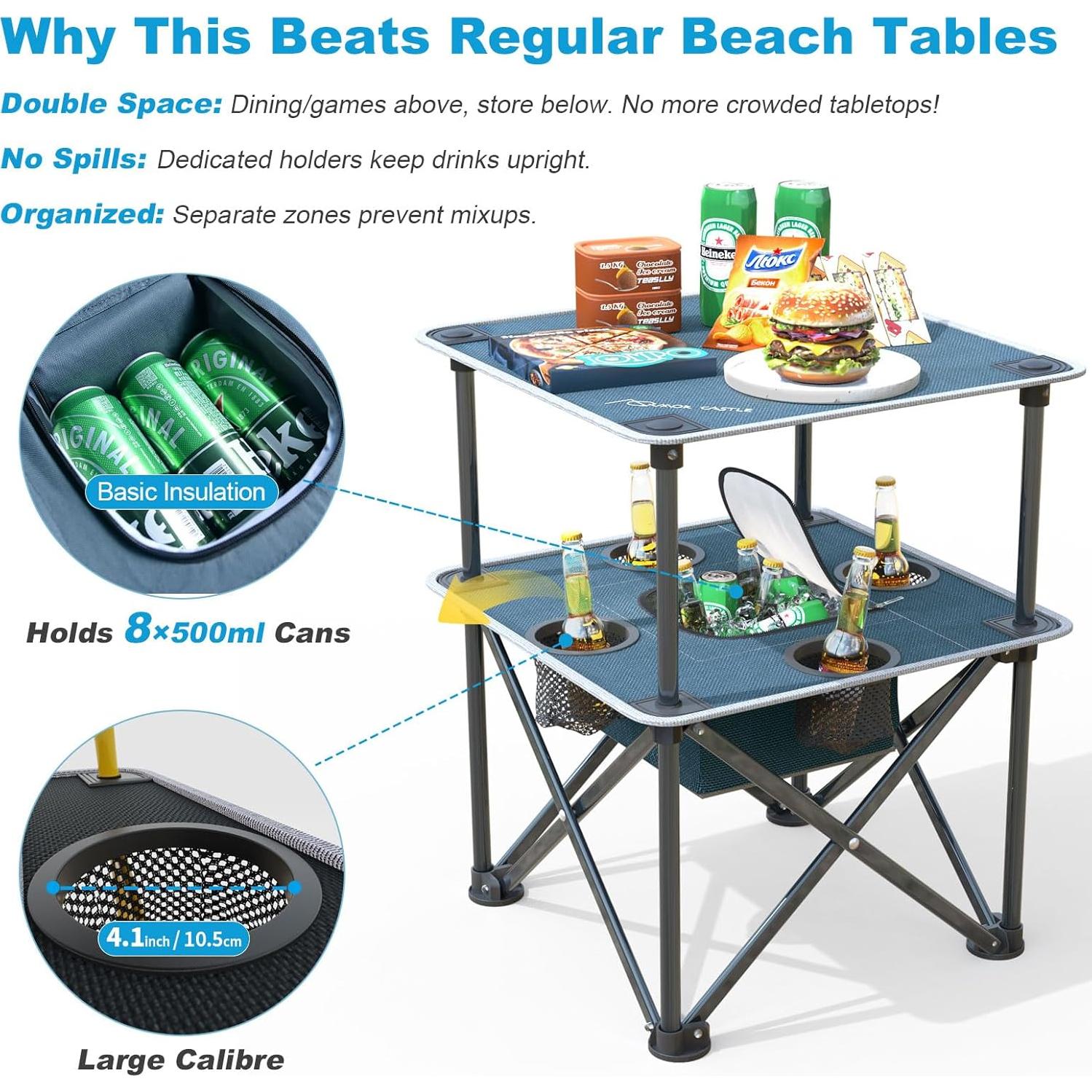 Mesa de Playa Plegable ARMOR CASTLE AMC3023 con Enfriador