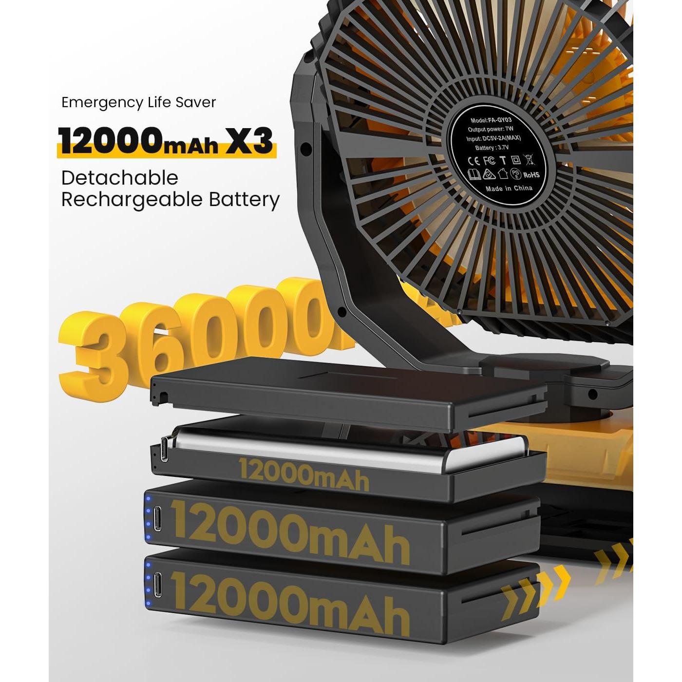 Ventilador Portátil Korbot 36000mAh con Control Remoto y LED