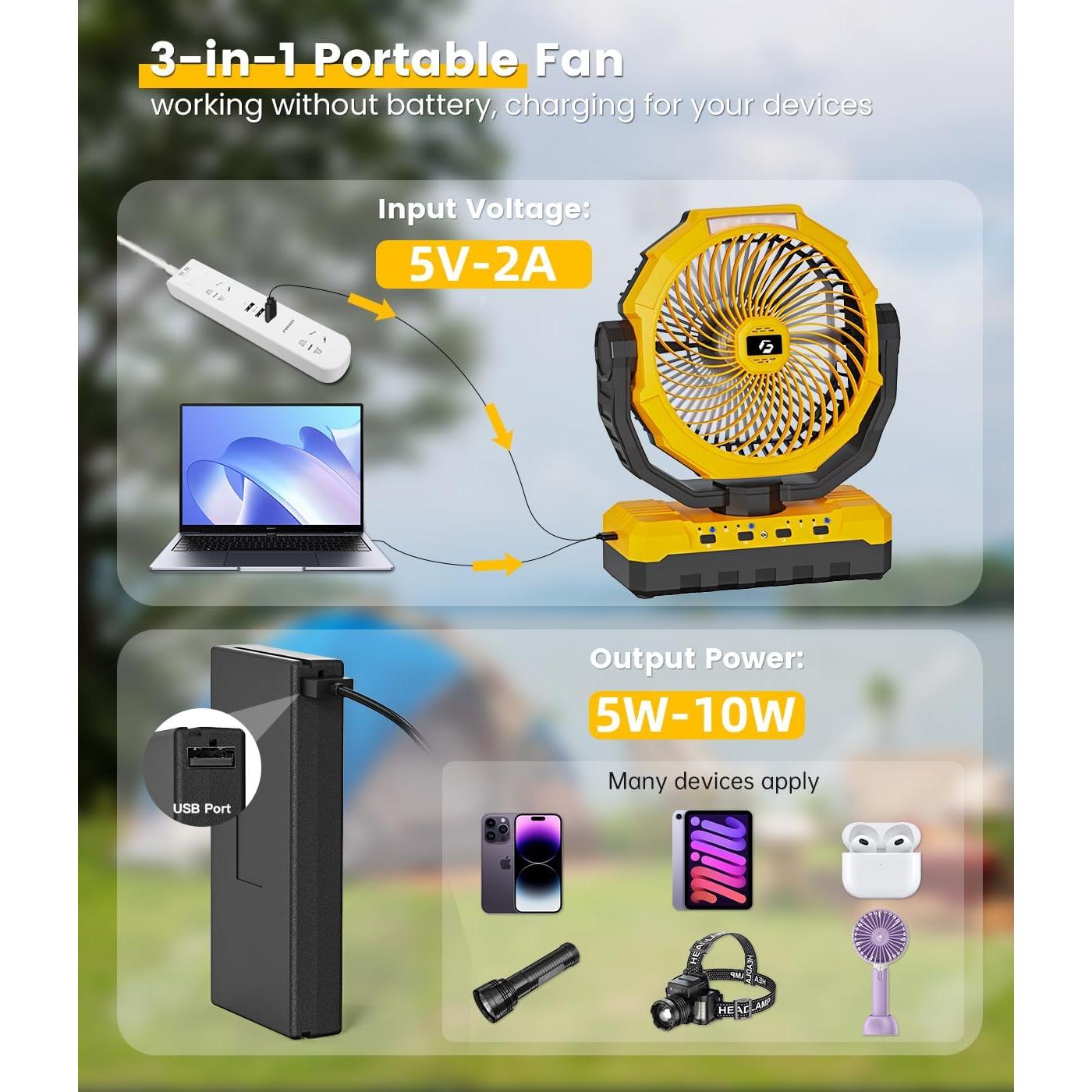 Ventilador Portátil Korbot 36000mAh con Control Remoto y LED