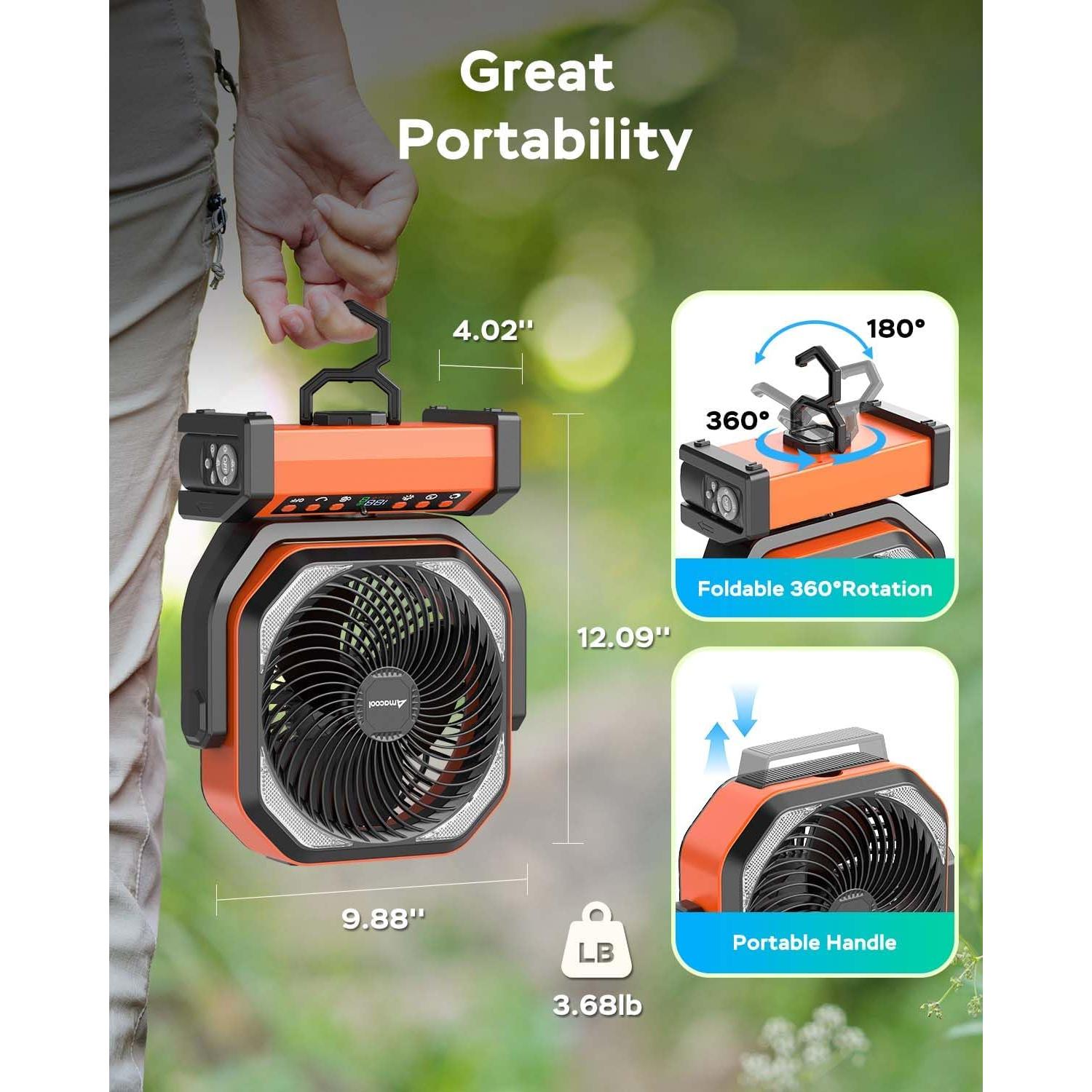 Ventilador de Camping AMACOOL D22 con Luz LED 20000mAh