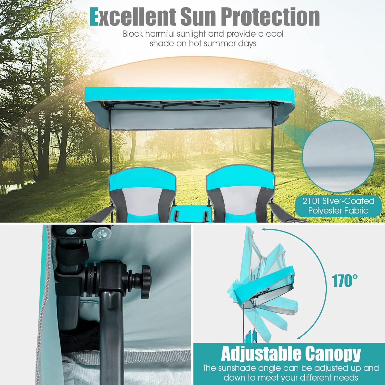 Silla de Camping Loveseat Tangkula Plegable con Dosel Ajustable