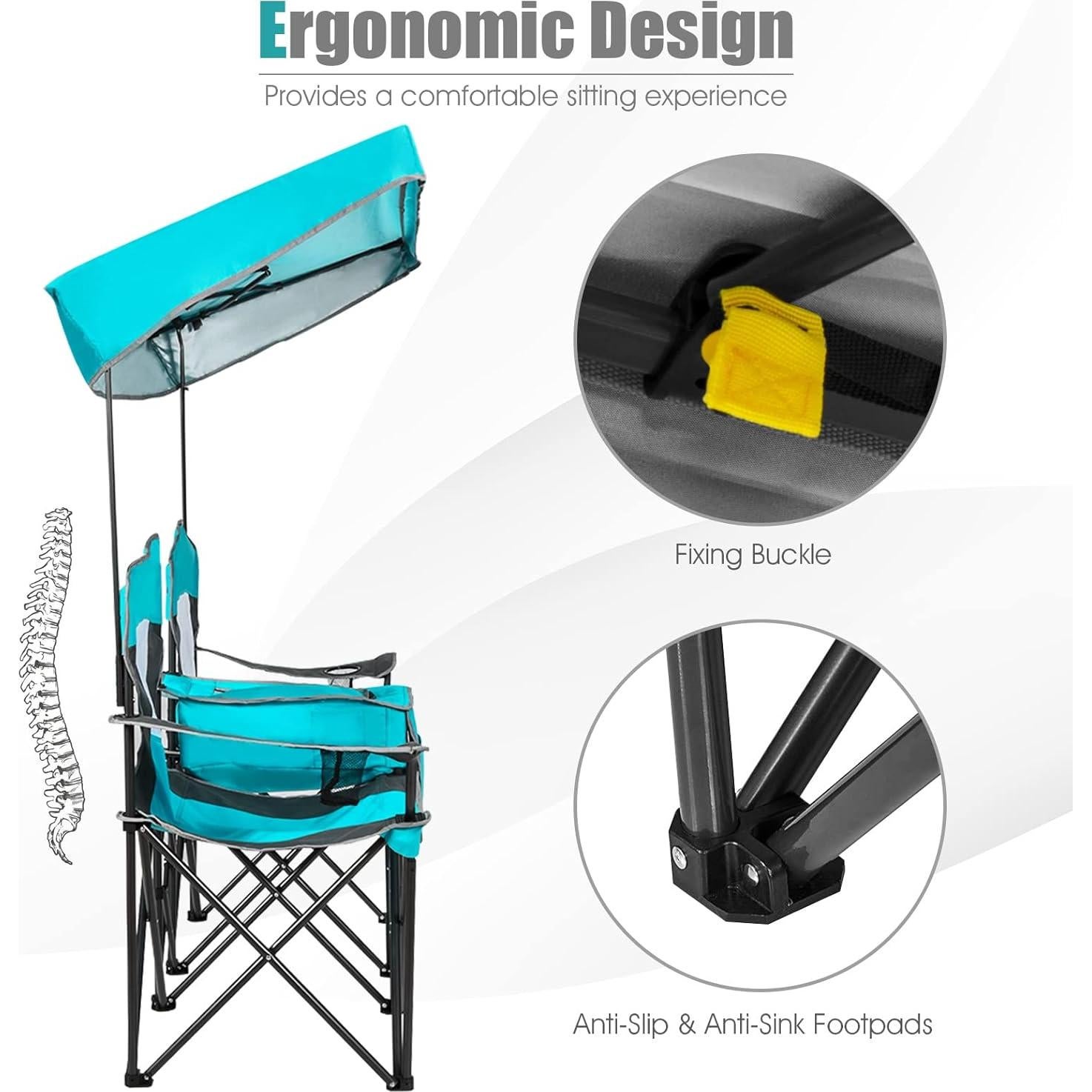 Silla de Camping Loveseat Tangkula Plegable con Dosel Ajustable