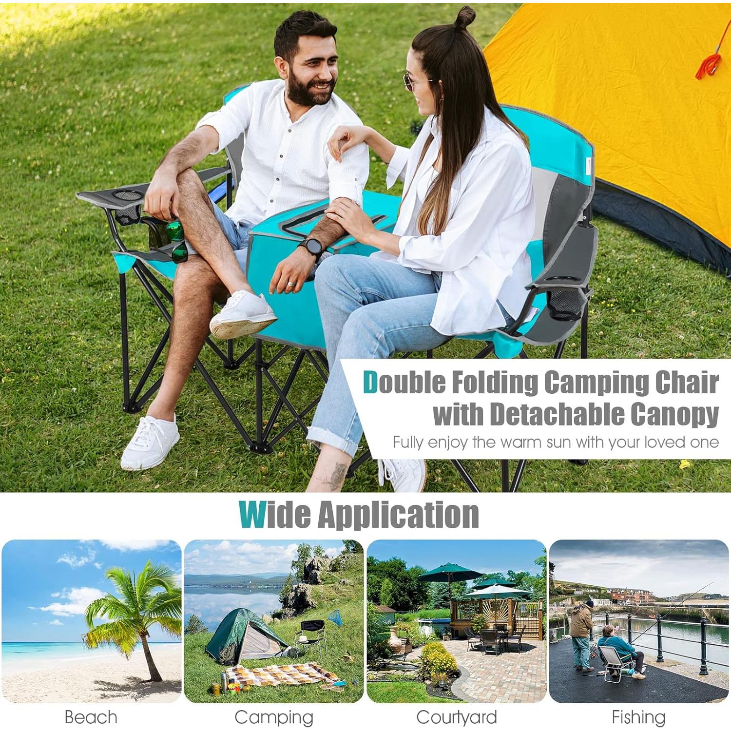 Silla de Camping Loveseat Tangkula Plegable con Dosel Ajustable