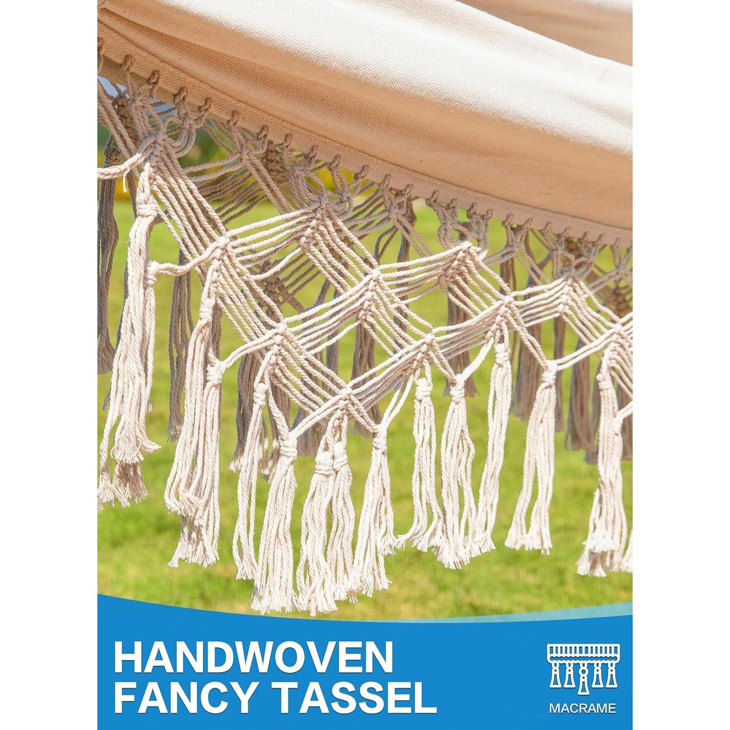 Hamaca Doble PNAEUT con Soporte y Almohada Beige 204 kg