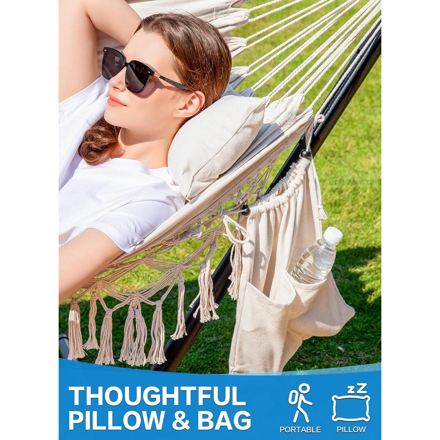 Hamaca Doble PNAEUT con Soporte y Almohada Beige 204 kg