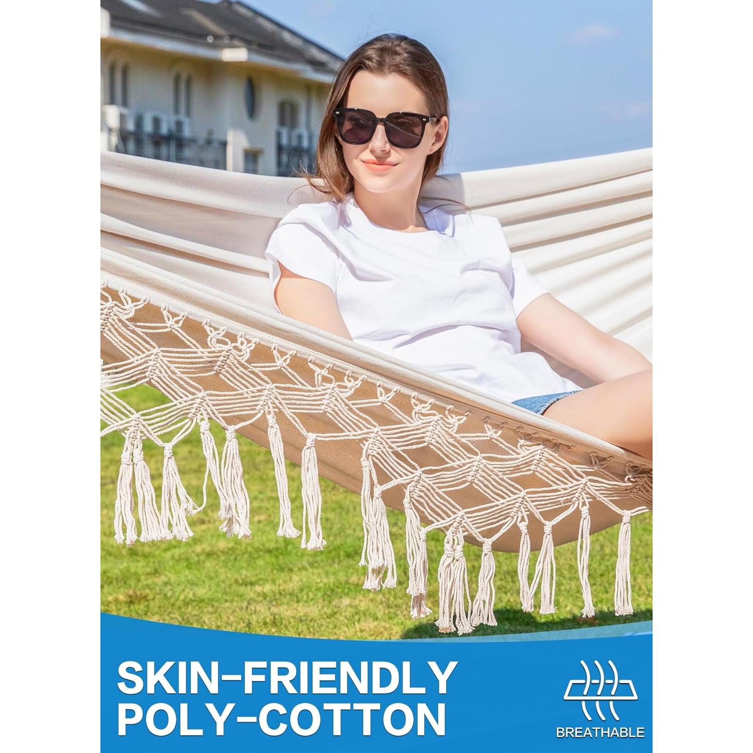 Hamaca Doble PNAEUT con Soporte y Almohada Beige 204 kg