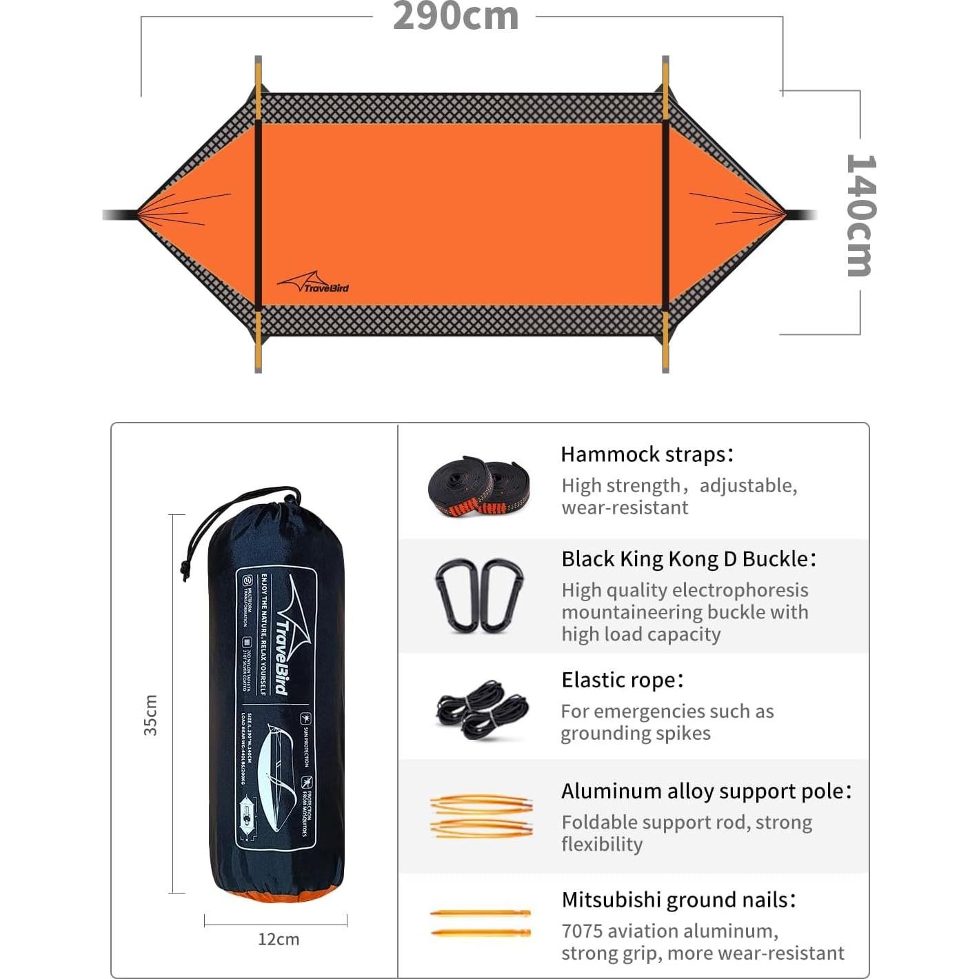 Hamaca de Camping Travel Bird Extra Grande 2 Personas con Red Antimosquitos