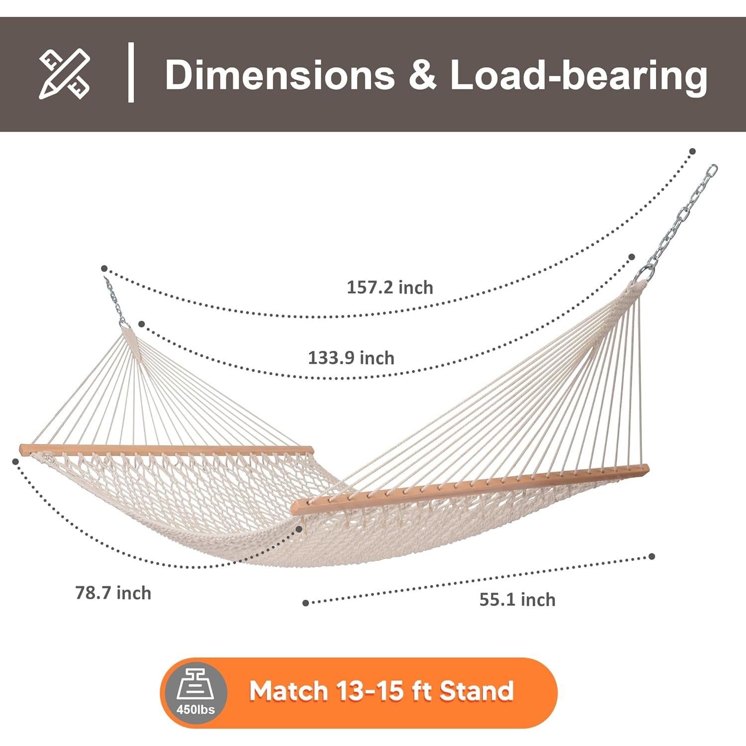 Hamaca Doble SUNCREAT de Cuerda con Barra de Madera 204 kg