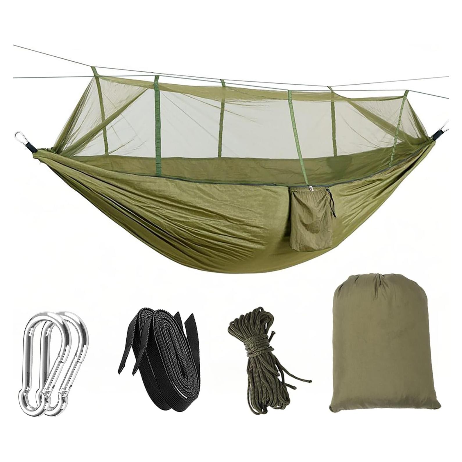 Hamaca de Camping DQ con Red Antimosquitos Verde 260.9x139.7cm