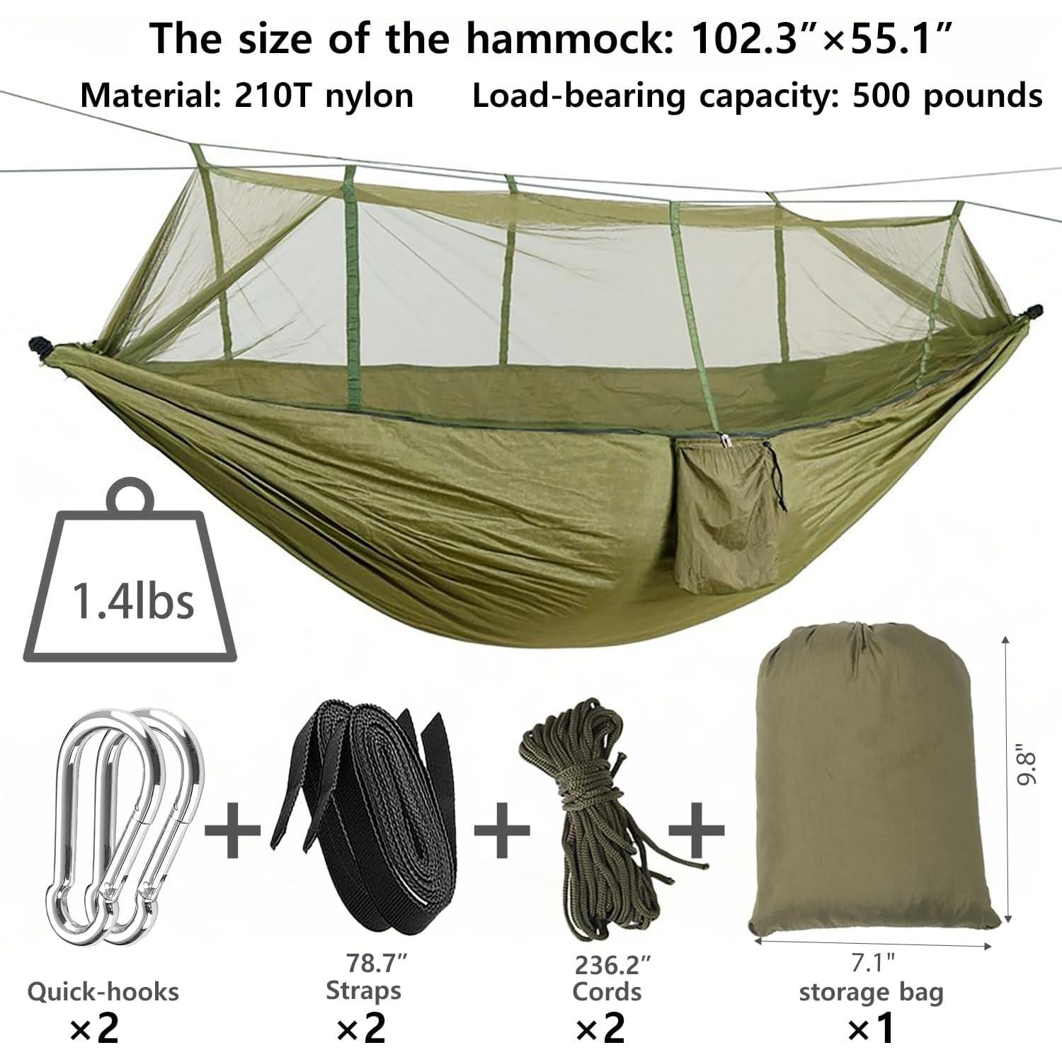 Hamaca de Camping DQ con Red Antimosquitos Verde 260.9x139.7cm