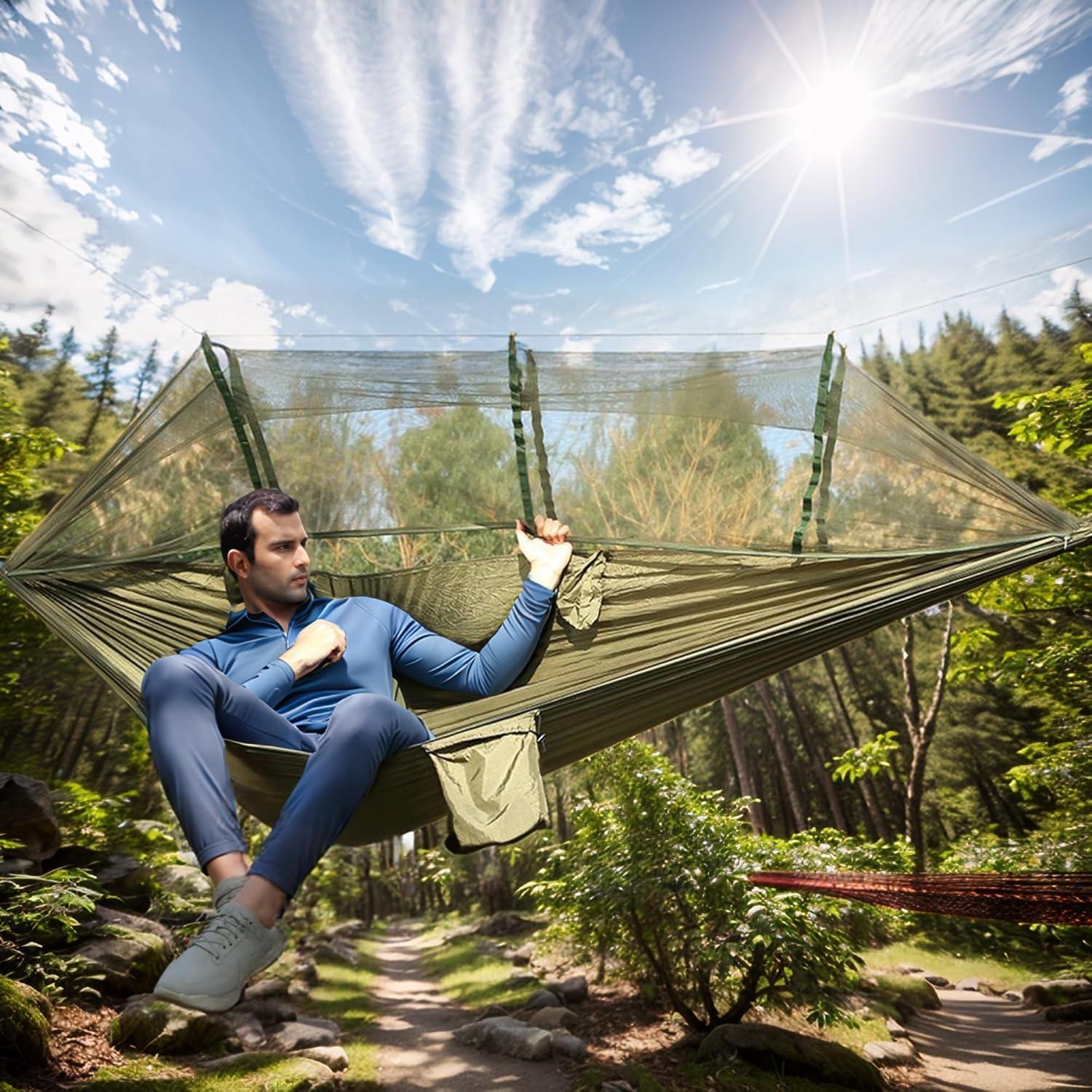 Hamaca de Camping DQ con Red Antimosquitos Verde 260.9x139.7cm