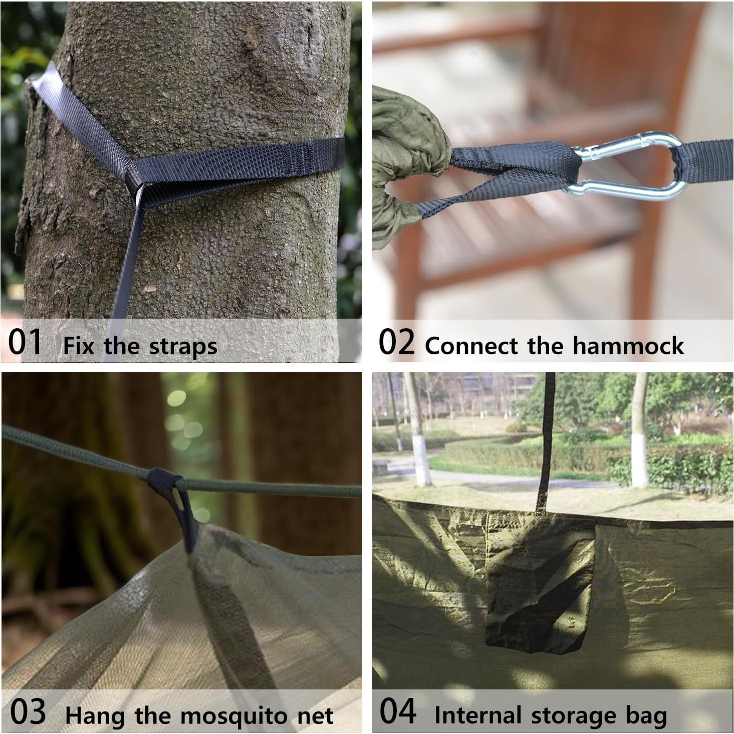 Hamaca de Camping DQ con Red Antimosquitos Verde 260.9x139.7cm