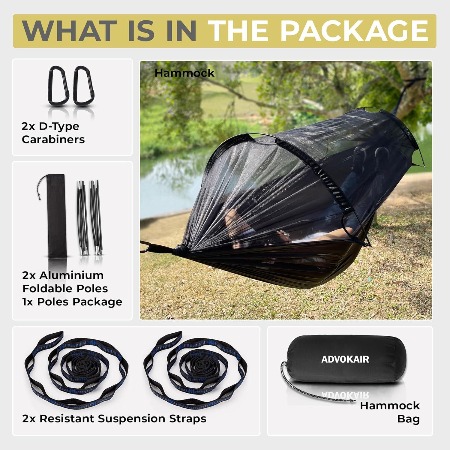 Hamaca de Camping Advokair con Red Anti Mosquitos 270x140cm