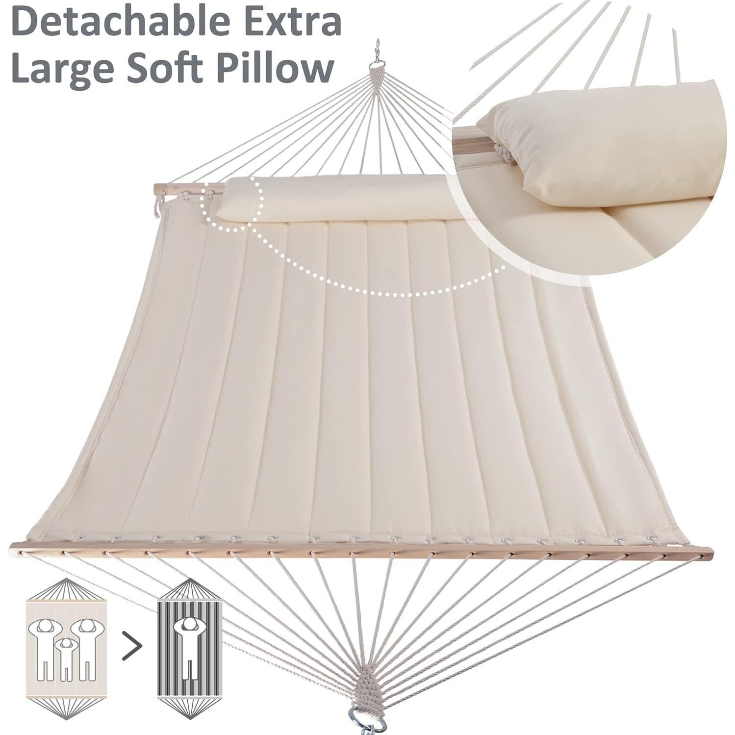 Hamaca Doble SUNCREAT Beige, Extra Grande, 215 kg, Portátil