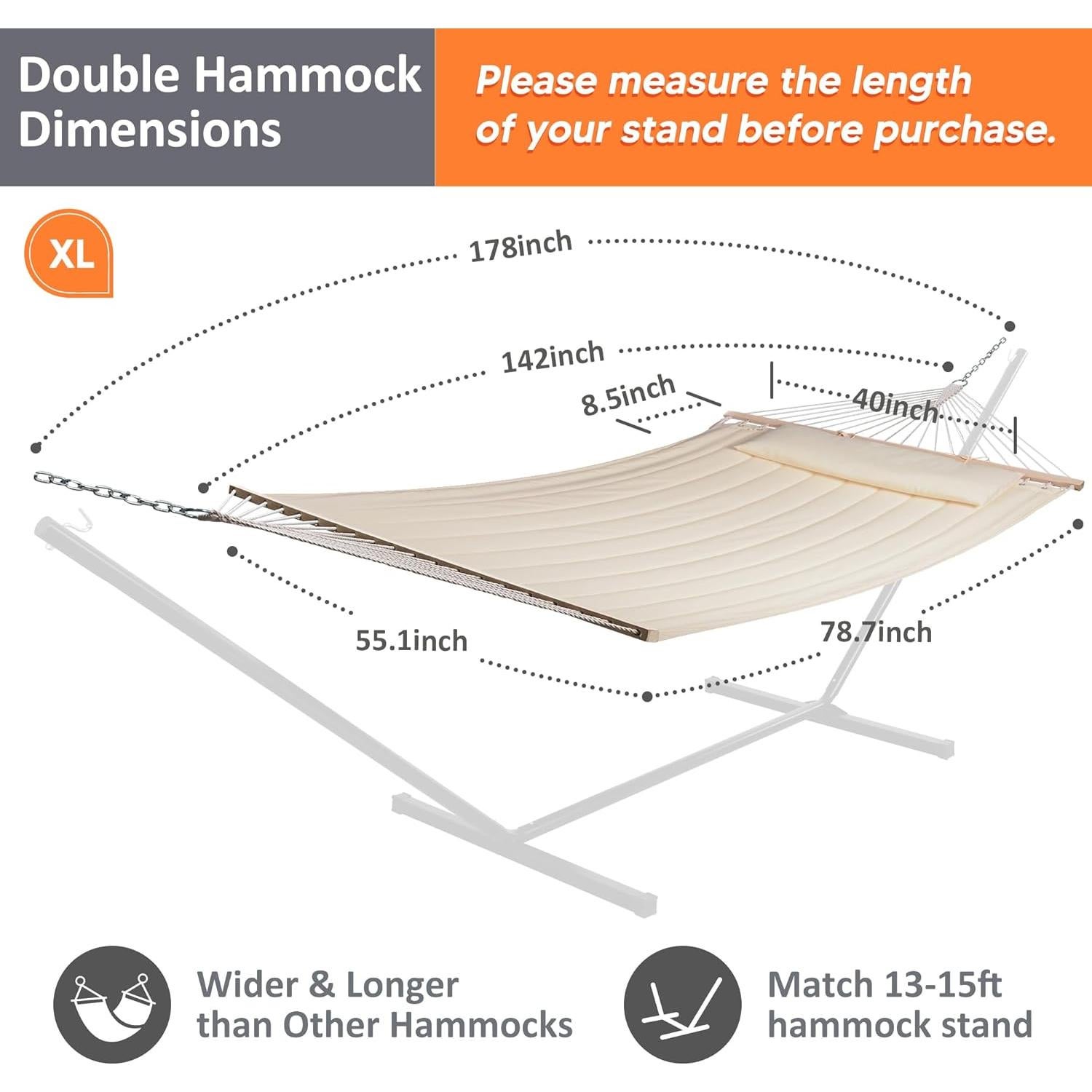 Hamaca Doble SUNCREAT Beige, Extra Grande, 215 kg, Portátil