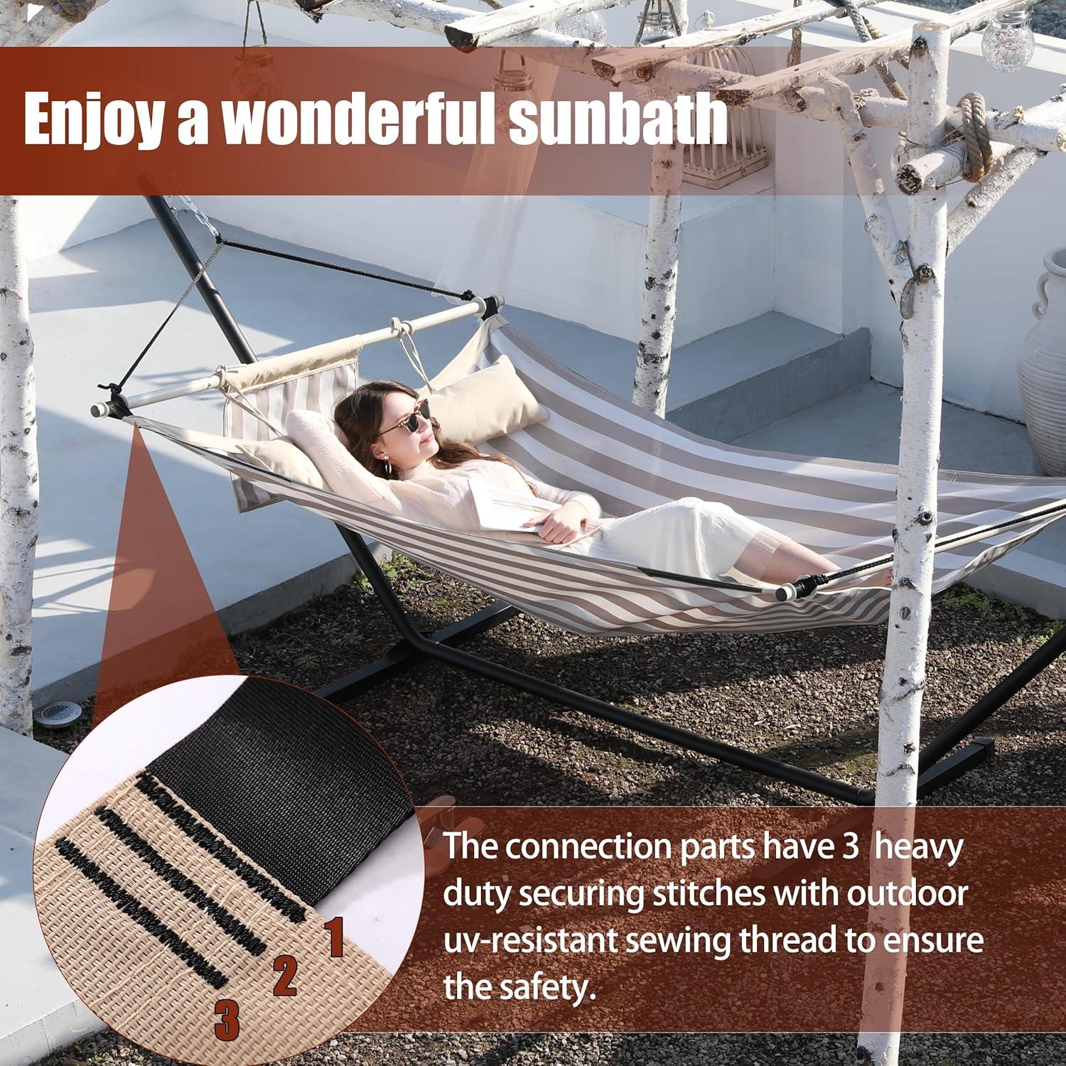 Hamaca TegerDeger 12FT Anti-vuelco Rayas Beige 204kg