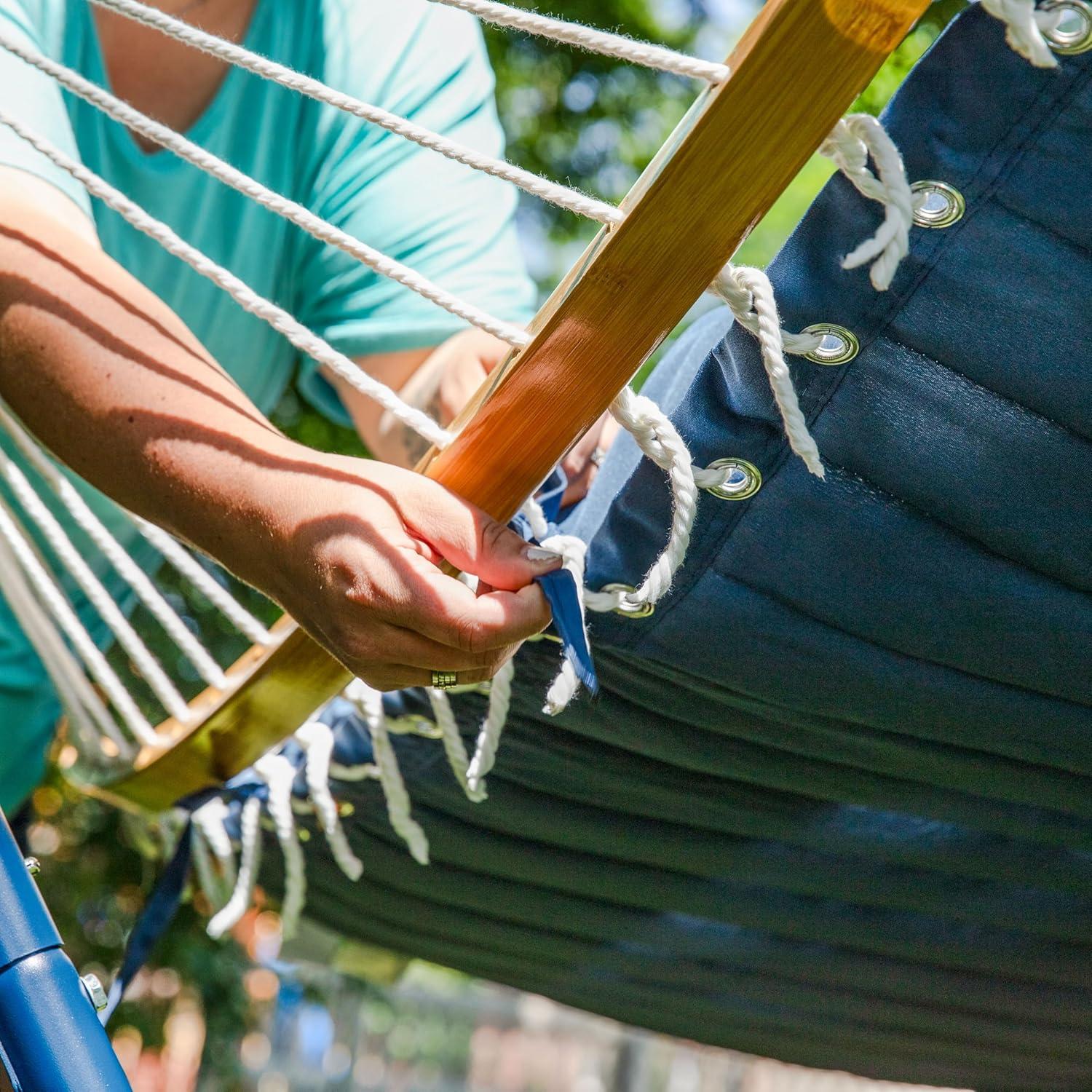 Hamaca Exterior Sunnydaze Doble con Barra Curvada Azul y Gris