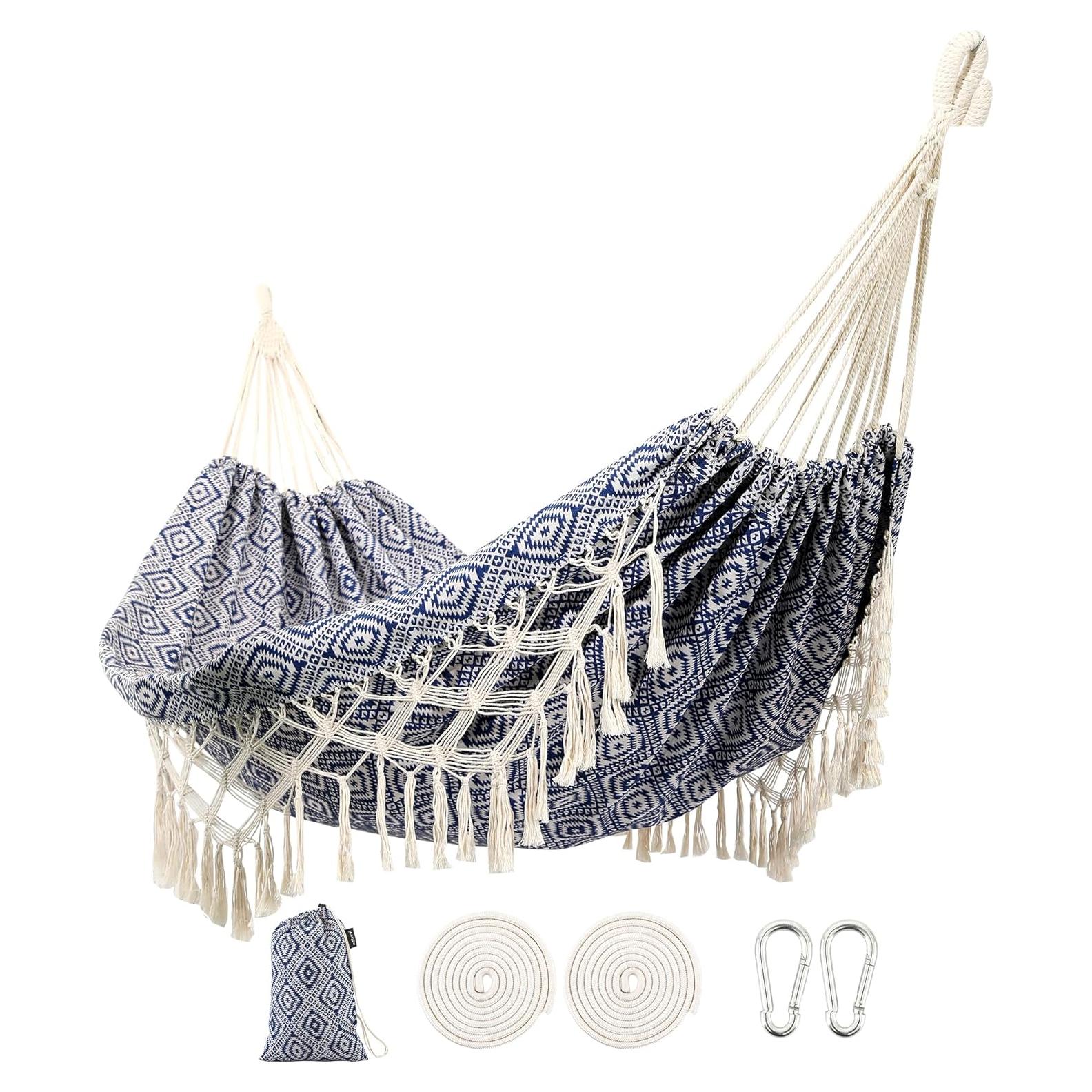 Hamaca de Jardín ROOITY con Borlas, 2 Personas, 226.8 kg, Azul