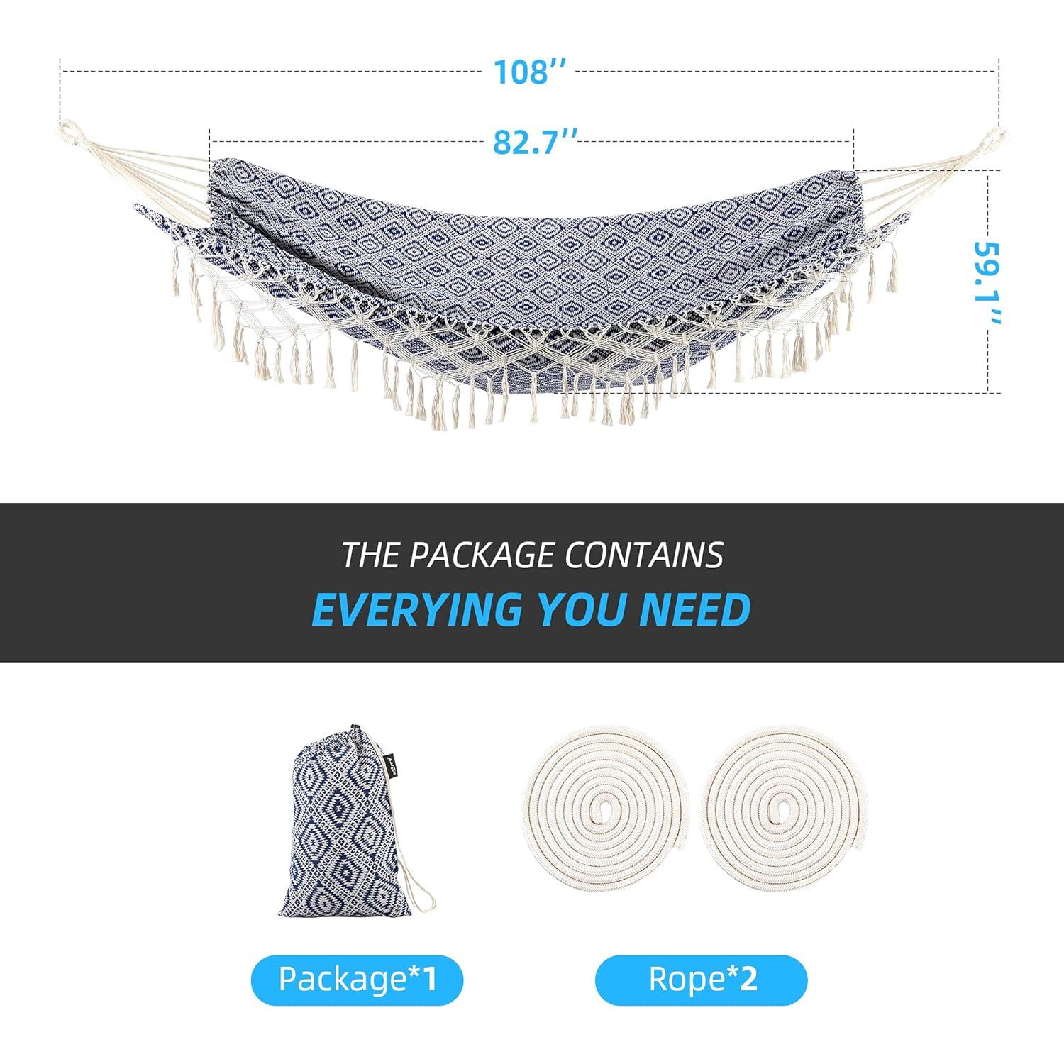 Hamaca de Jardín ROOITY con Borlas, 2 Personas, 226.8 kg, Azul