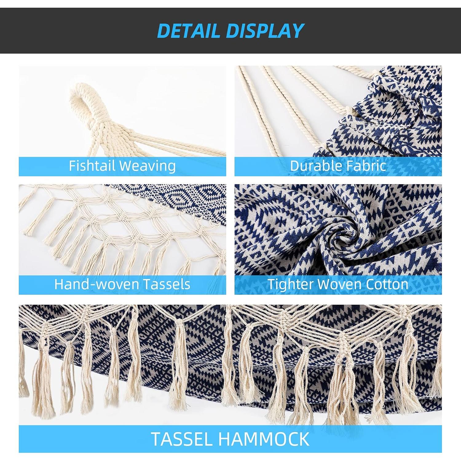 Hamaca de Jardín ROOITY con Borlas, 2 Personas, 226.8 kg, Azul