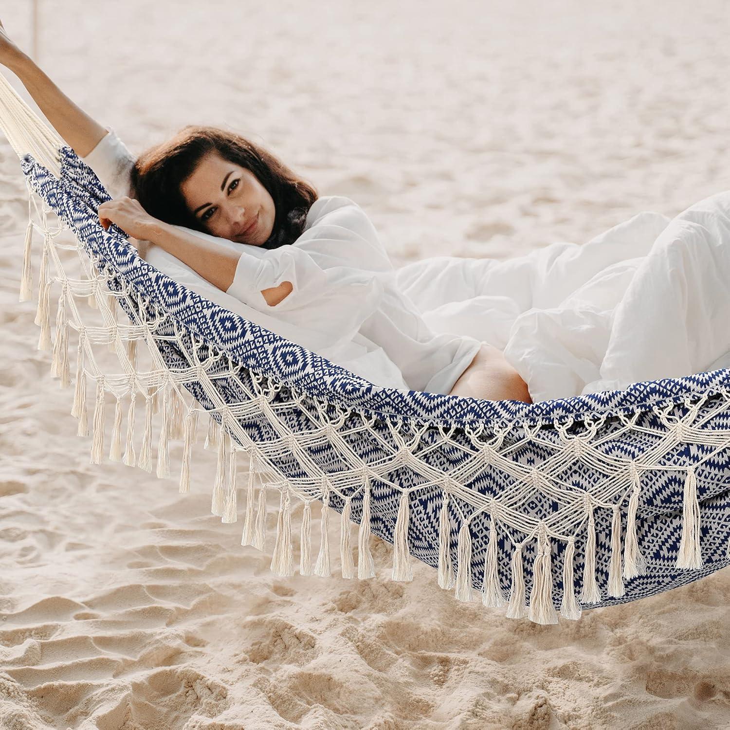 Hamaca de Jardín ROOITY con Borlas, 2 Personas, 226.8 kg, Azul