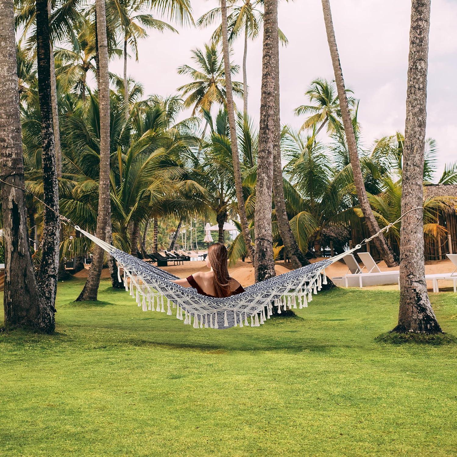 Hamaca de Jardín ROOITY con Borlas, 2 Personas, 226.8 kg, Azul