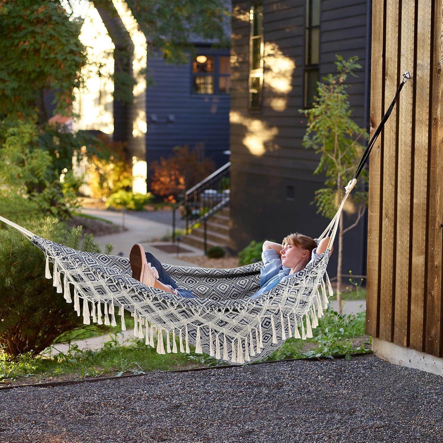 Hamaca de Jardín ROOITY con Borlas, 2 Personas, 226.8 kg, Azul
