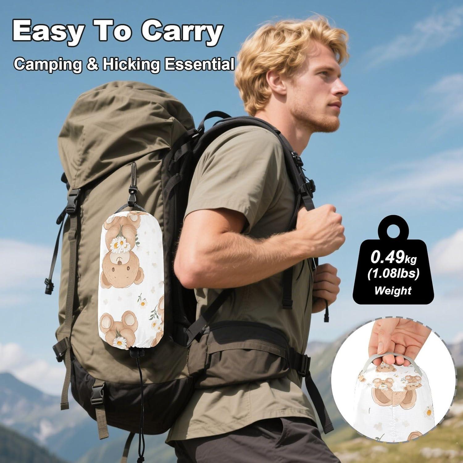 Daisies and Teddy Bears Pattern Portable Camping Hammock Durable Single Hammocks with 2 Tree Straps and Attached Carry Bag for Camping Beach Patio Backyard Outdoor Indoor