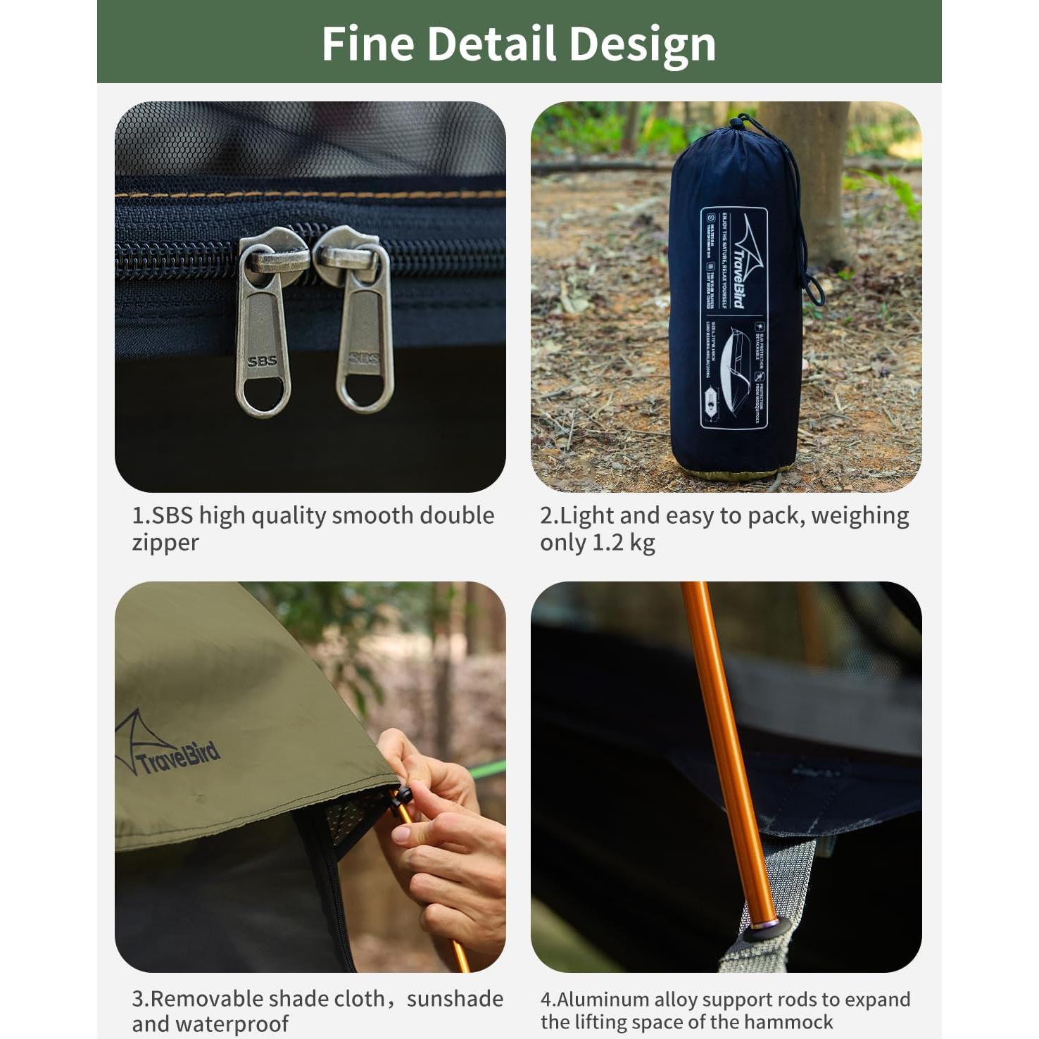 Hamaca de Camping Travel Bird 4 en 1 con Sombrilla y Red Antimosquitos
