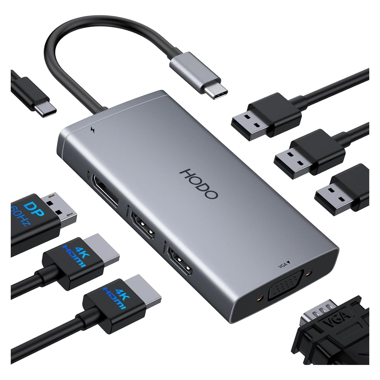 Estación de Acoplamiento USB C HoDo 8 en 1 4K HDMI DP VGA