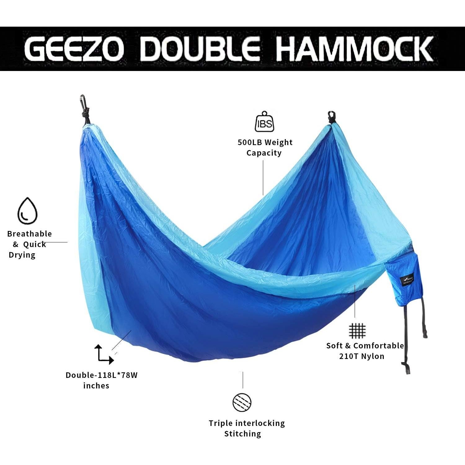 Hamaca Doble GEEZO para Camping 227 kg, Ligera y Portátil
